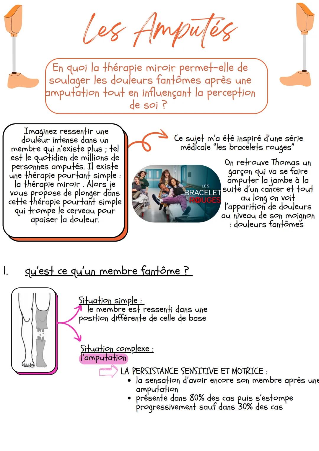 # Les Amputés
En quoi la thérapie miroir permet-elle de
soulager les douleurs fantômes après une
amputation tout en influençant la percepti