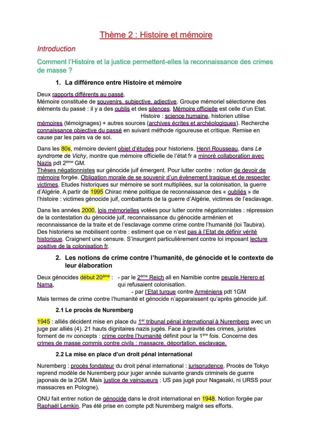 --- OCR Start ---
Introduction
Thème 2: Histoire et mémoire
Comment l'Histoire et la justice permettent-elles la reconnaissance des crimes
d