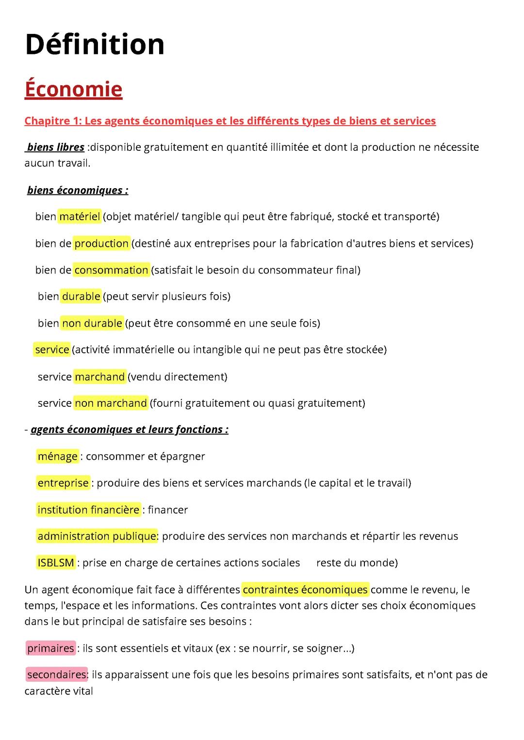 Définition économie