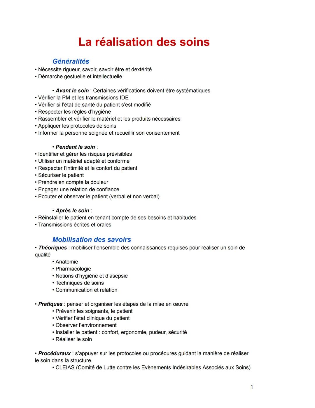 # La réalisation des soins
Généralités
* Nécessite rigueur, savoir, savoir être et dextérité
* Démarche gestuelle et intellectuelle
*