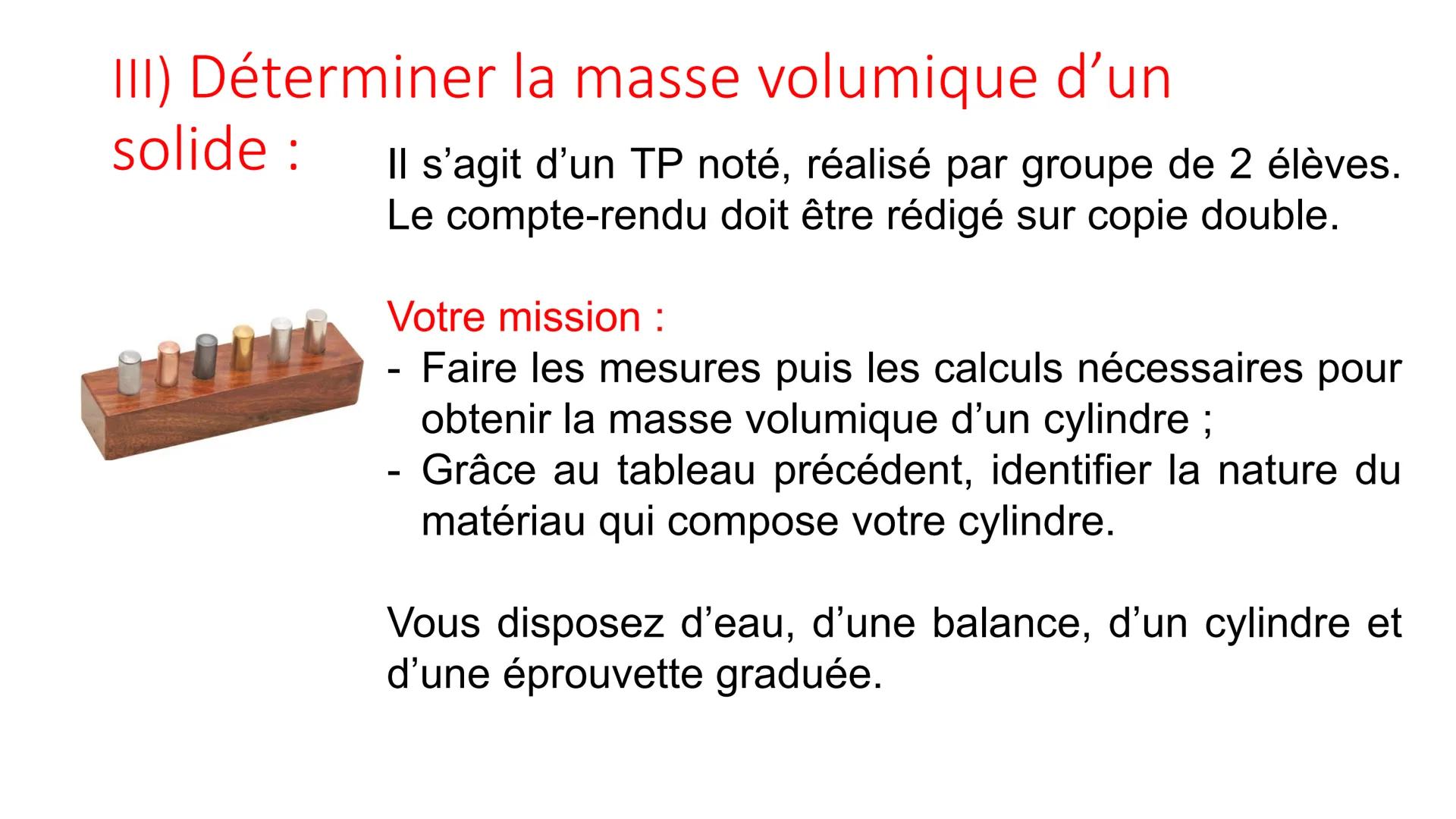 # Leçon 1 : La masse
volumique
Objectifs :
- Maîtriser la notion de masse volumique ;
- Connaître et savoir utiliser la relation mathématiqu