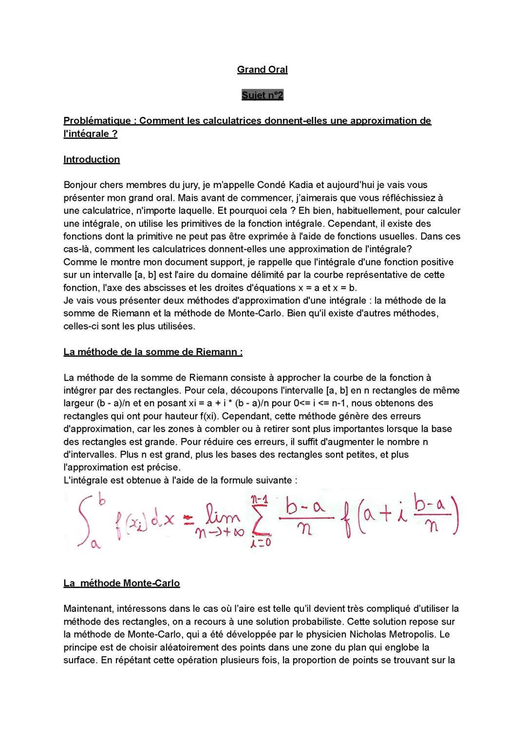 Sujet Grand oral Mathématiques