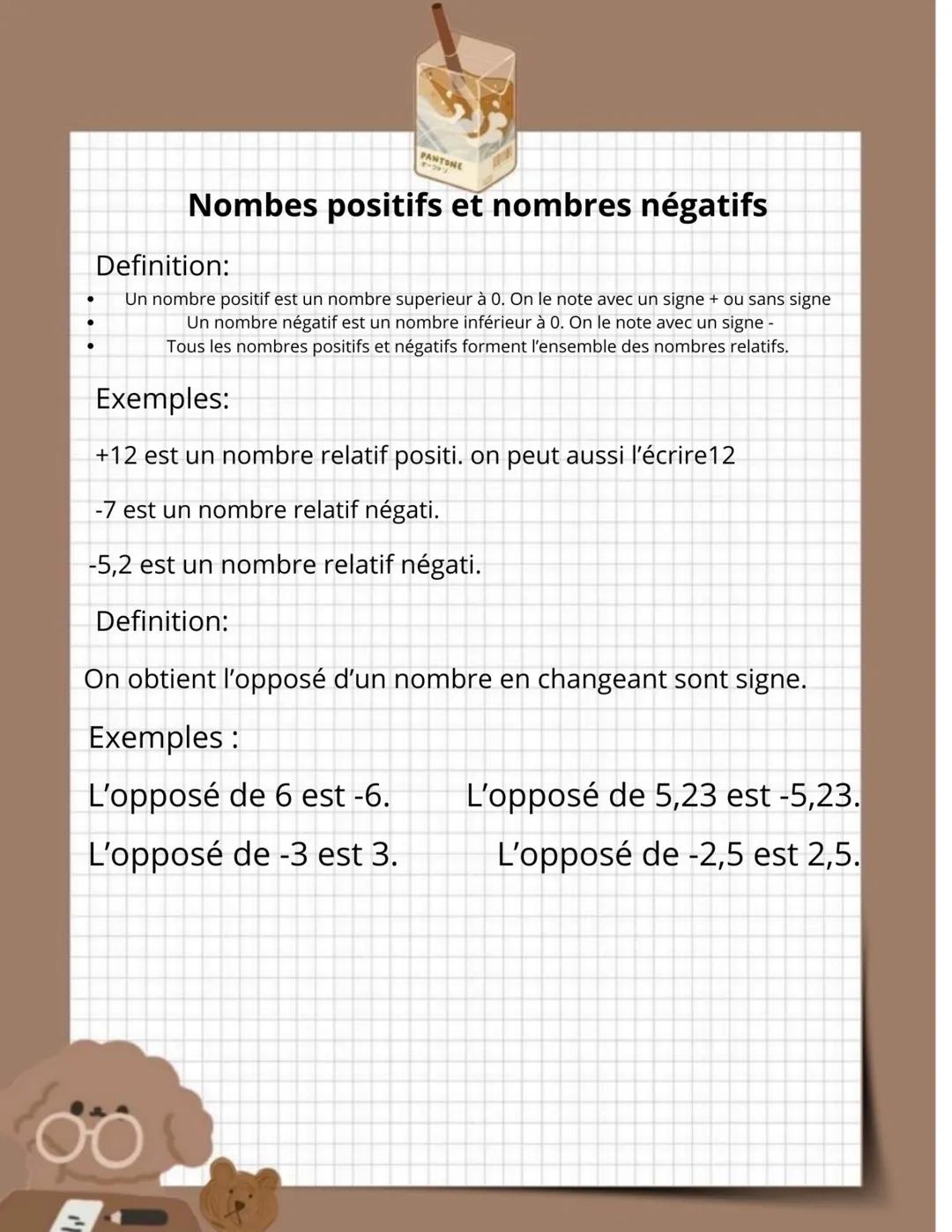 Nombres positifs et nombres négatifs