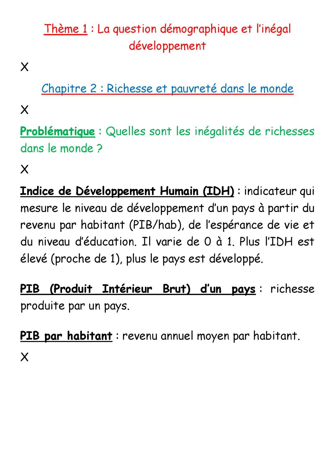 CHAPITRE 2 : Richesse et pauvreté dans le monde