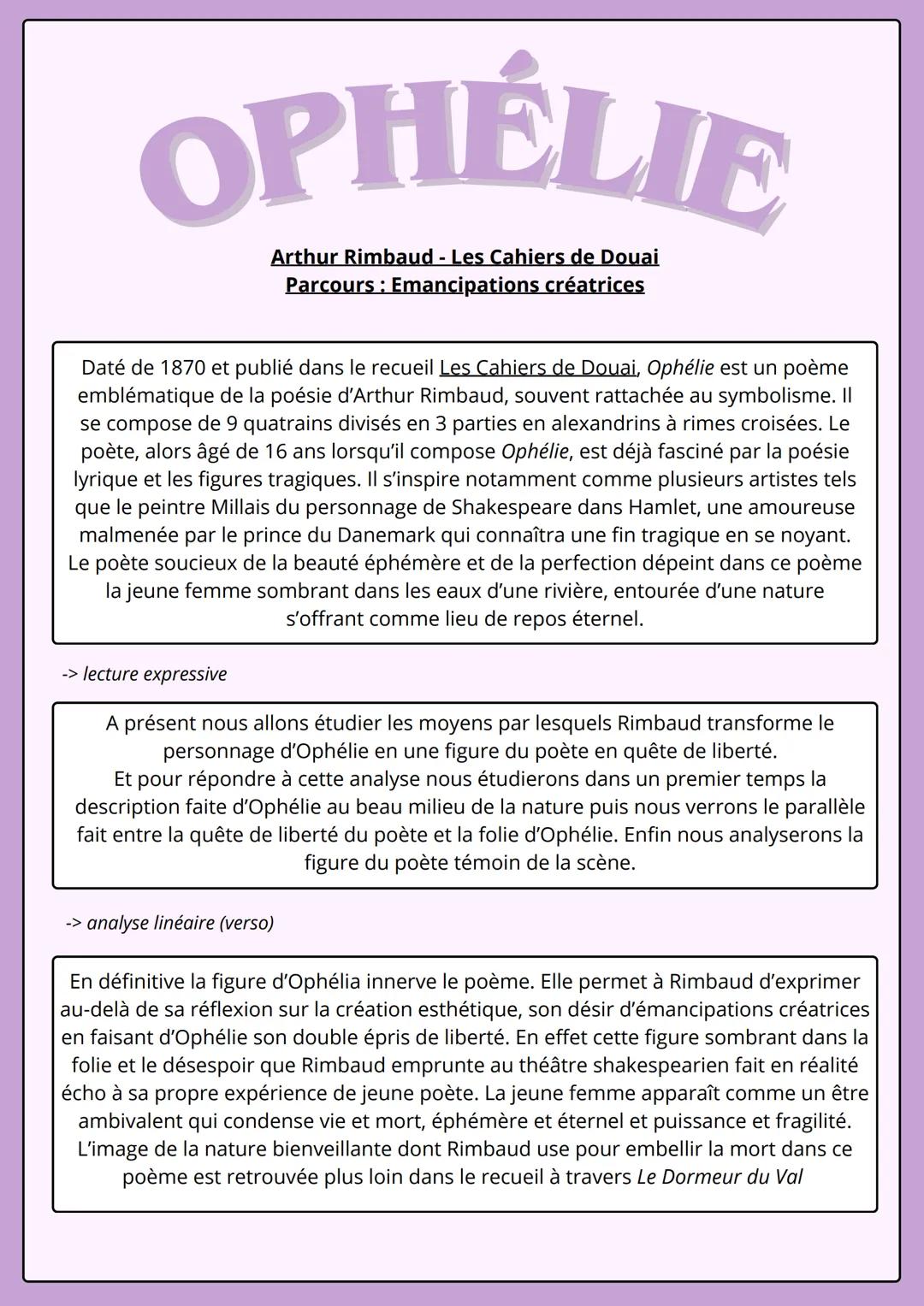 # OPHELIE
Arthur Rimbaud - Les Cahiers de Douai
Parcours: Emancipations créatrices
Daté de 1870 et publié dans le recueil Les Cahiers de Do
