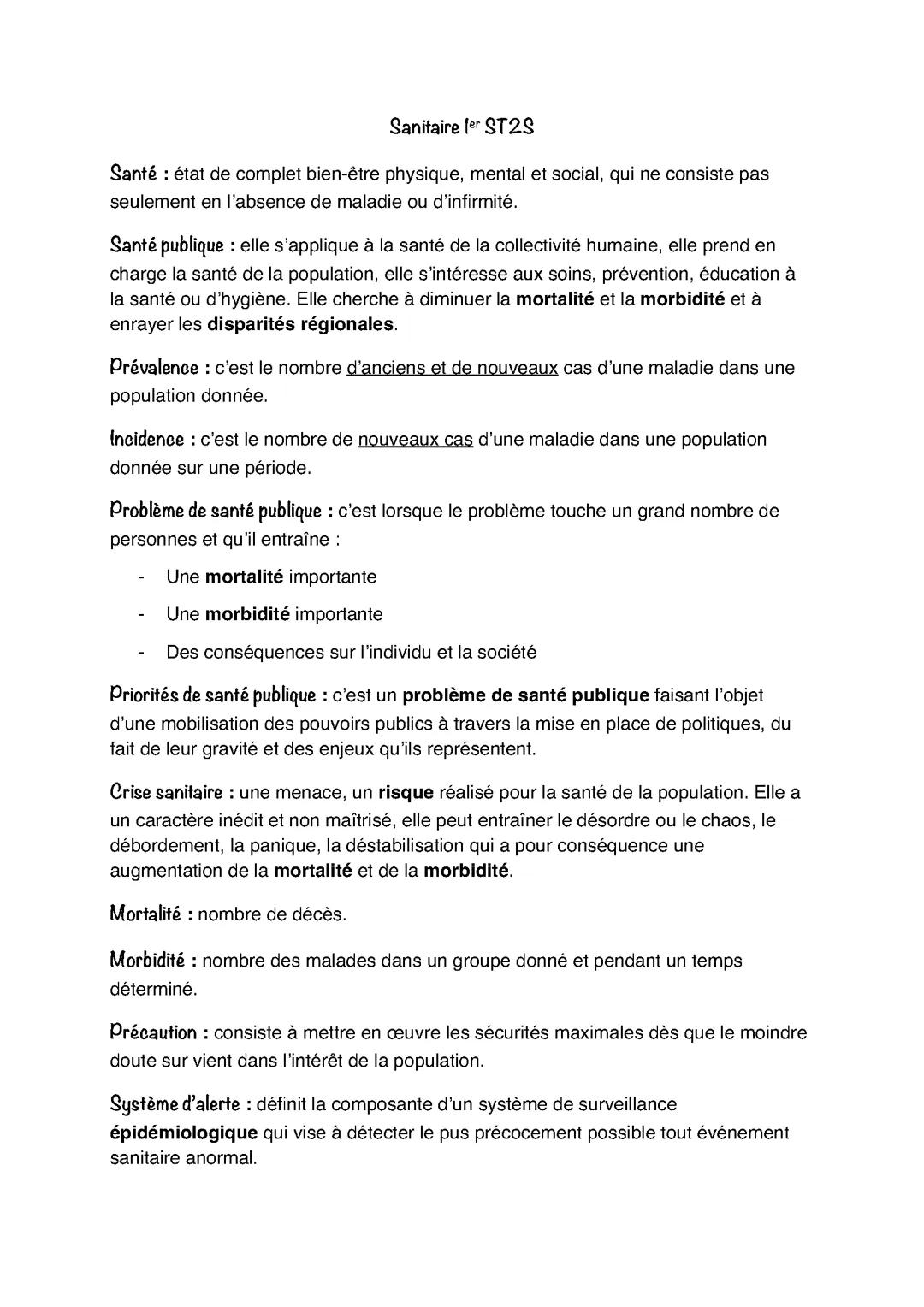 Définitions sanitaires