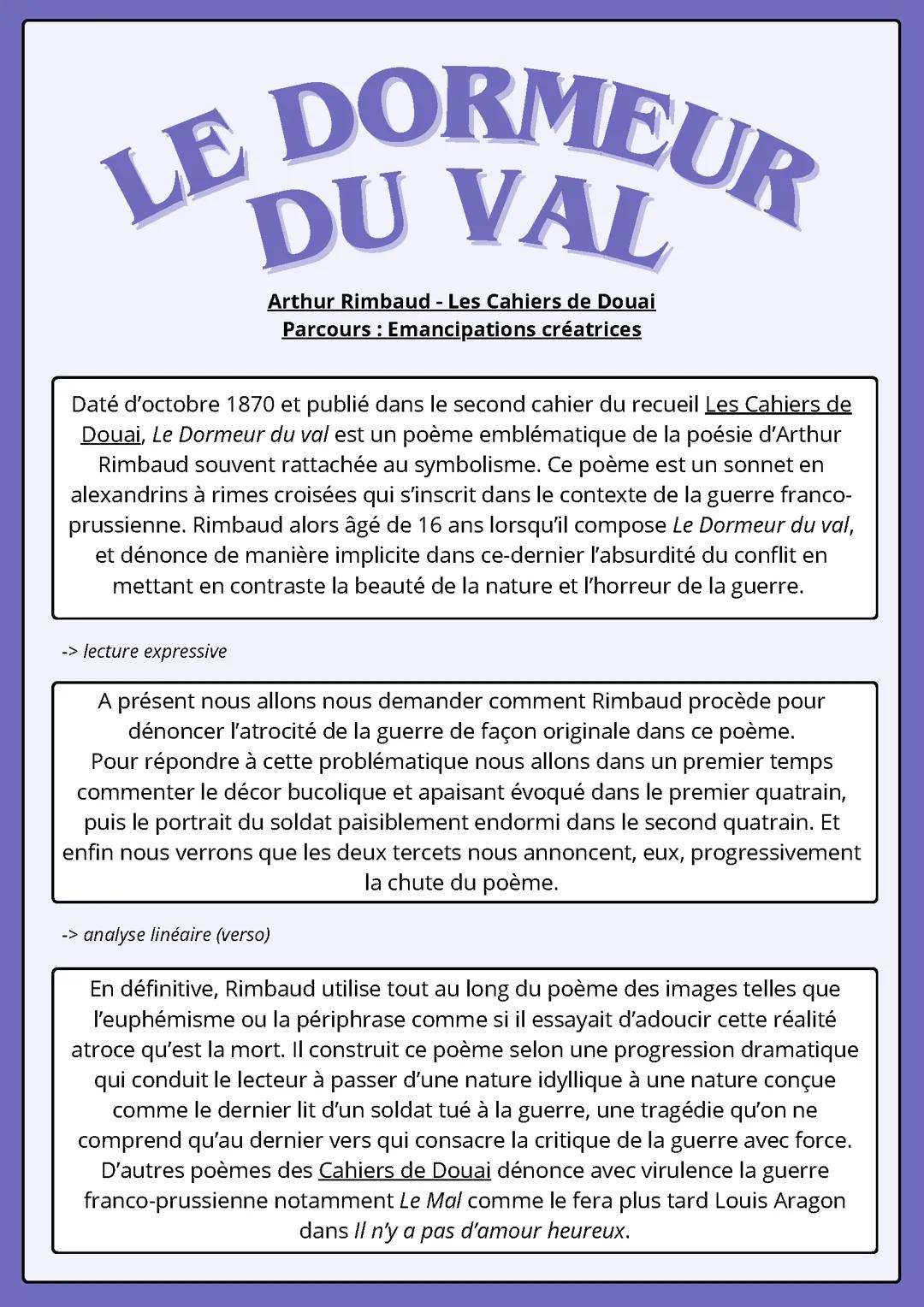 analyse linéaire - Le Dormeur du val