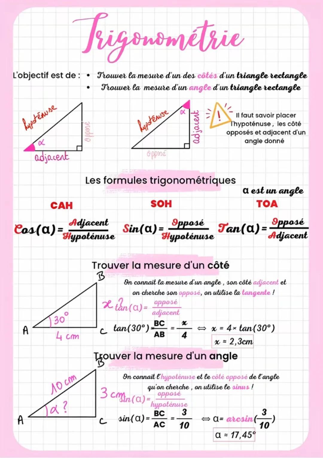 Trigonométrie - Fiche révision
