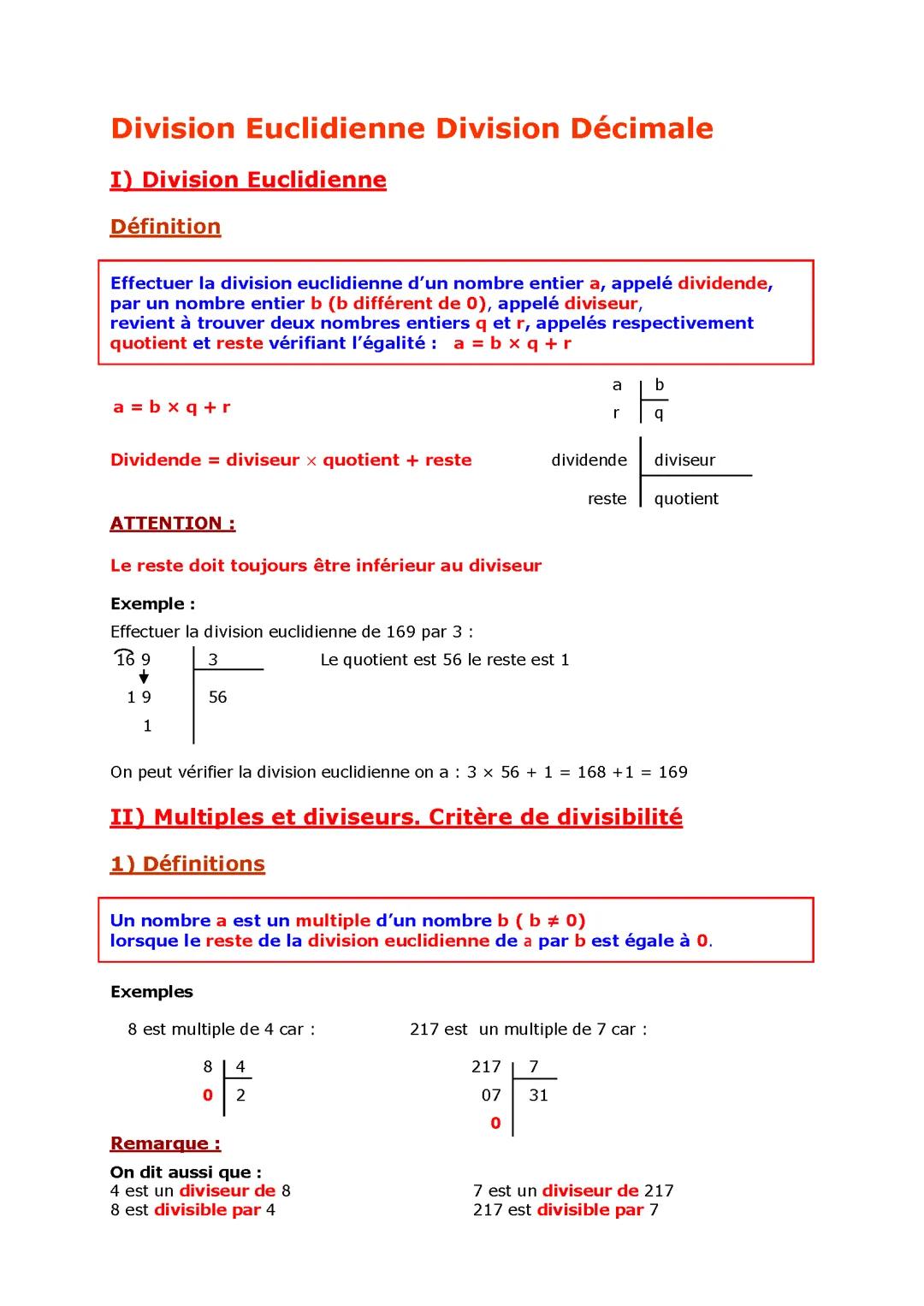 La division euclidienne