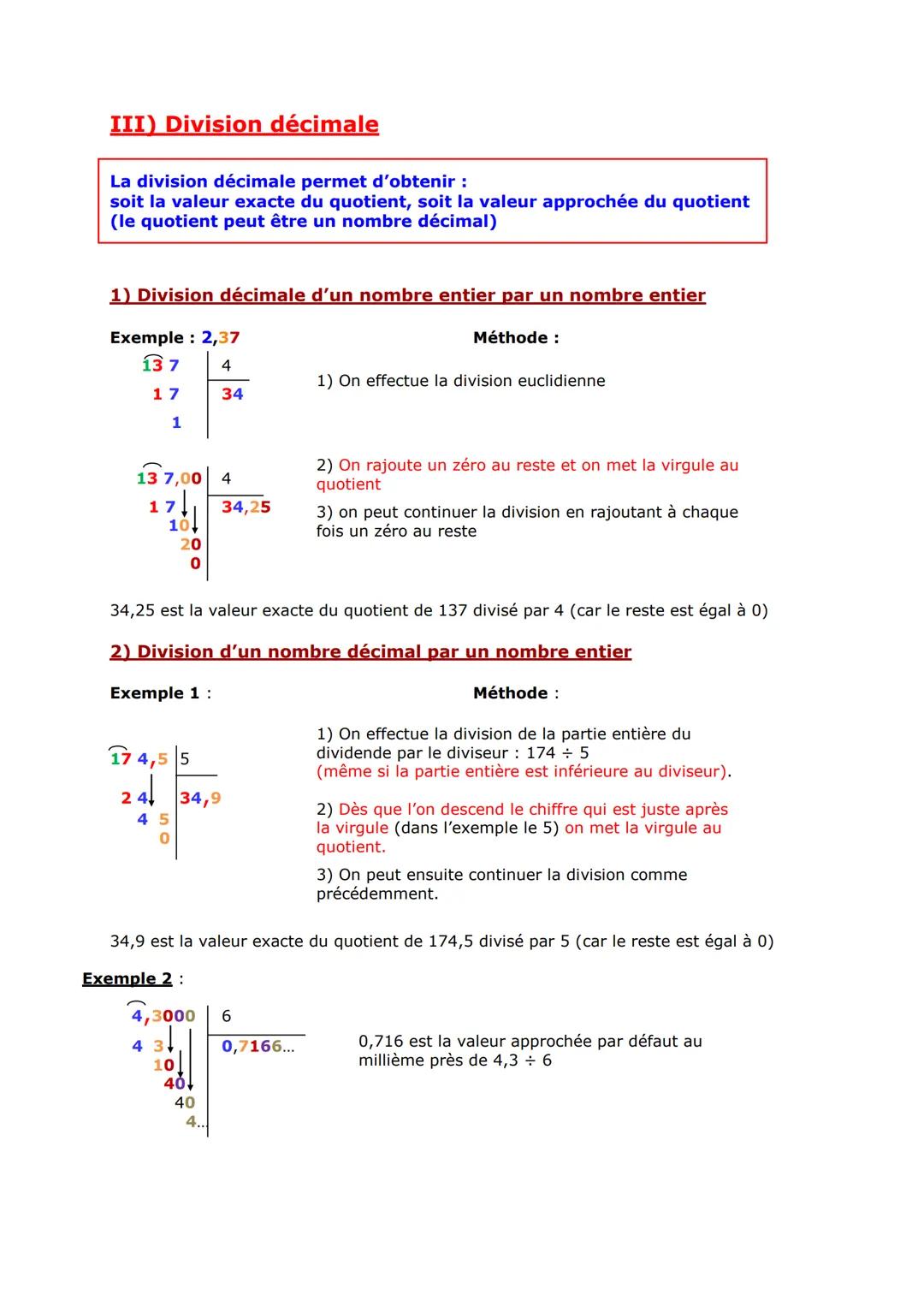 # Division Euclidienne Division Décimale
I) Division Euclidienne
Définition
Effectuer la division euclidienne d'un nombre entier $a$, app