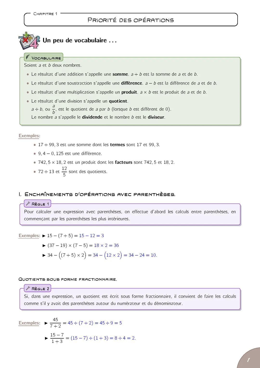 Propriété des opérations