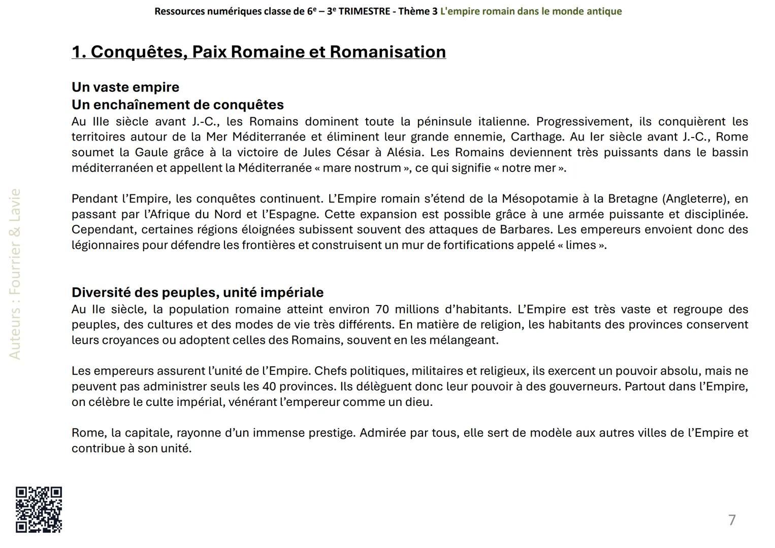 Ressources numériques classe de 6º -3º TRIMESTRE - Thème 3 L'empire romain dans le monde antique
THÈMe 3 L'empire romain dans le monde
Thè