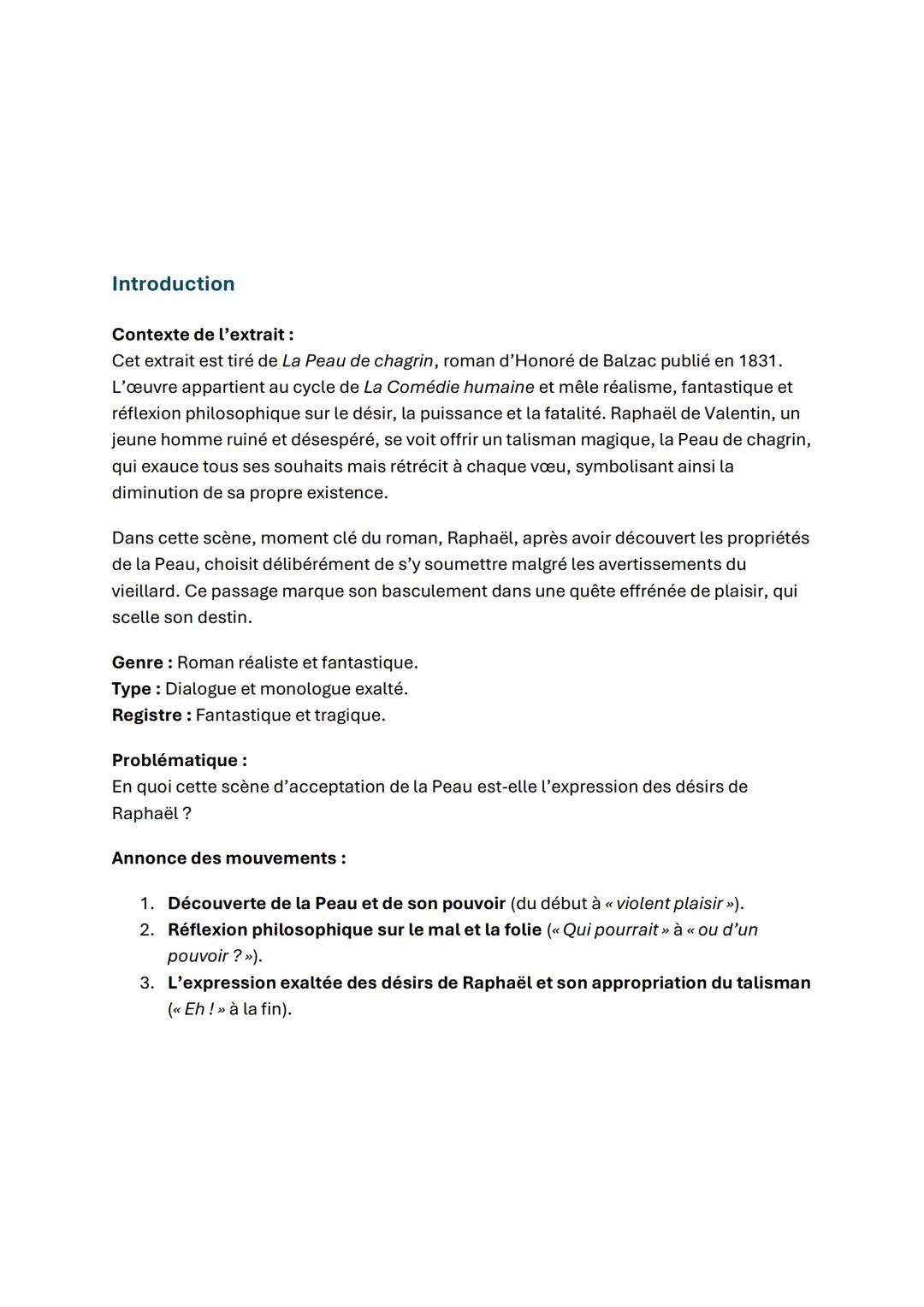 # ANALYSE LINEAIRE: LA PEAU DE CHAGRIN, BALZAC
Une horrible pâleur dessina tous les muscles de la figure flétrie de cet héritier,
ses trait