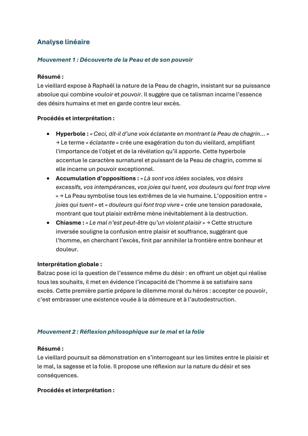 # ANALYSE LINEAIRE: LA PEAU DE CHAGRIN, BALZAC
Une horrible pâleur dessina tous les muscles de la figure flétrie de cet héritier,
ses trait