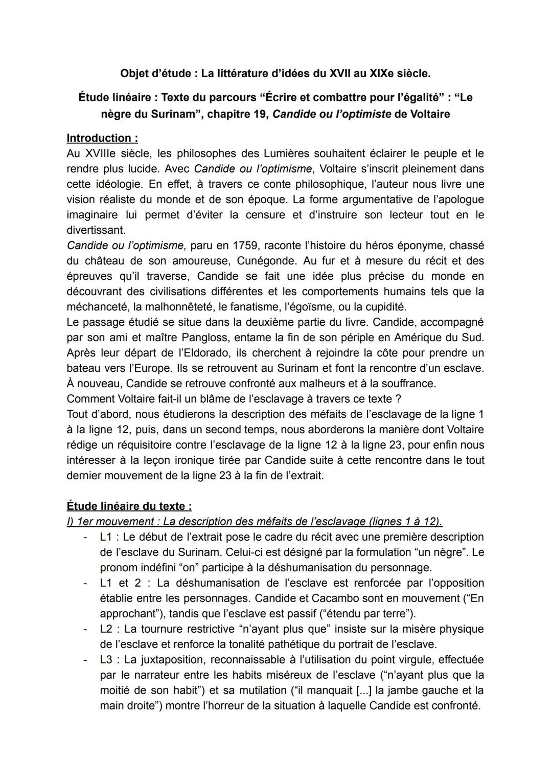 # Objet d'étude: La littérature d'idées du XVII au XIXe siècle.
# Étude linéaire: Texte du parcours "Écrire et combattre pour l'égalité" :