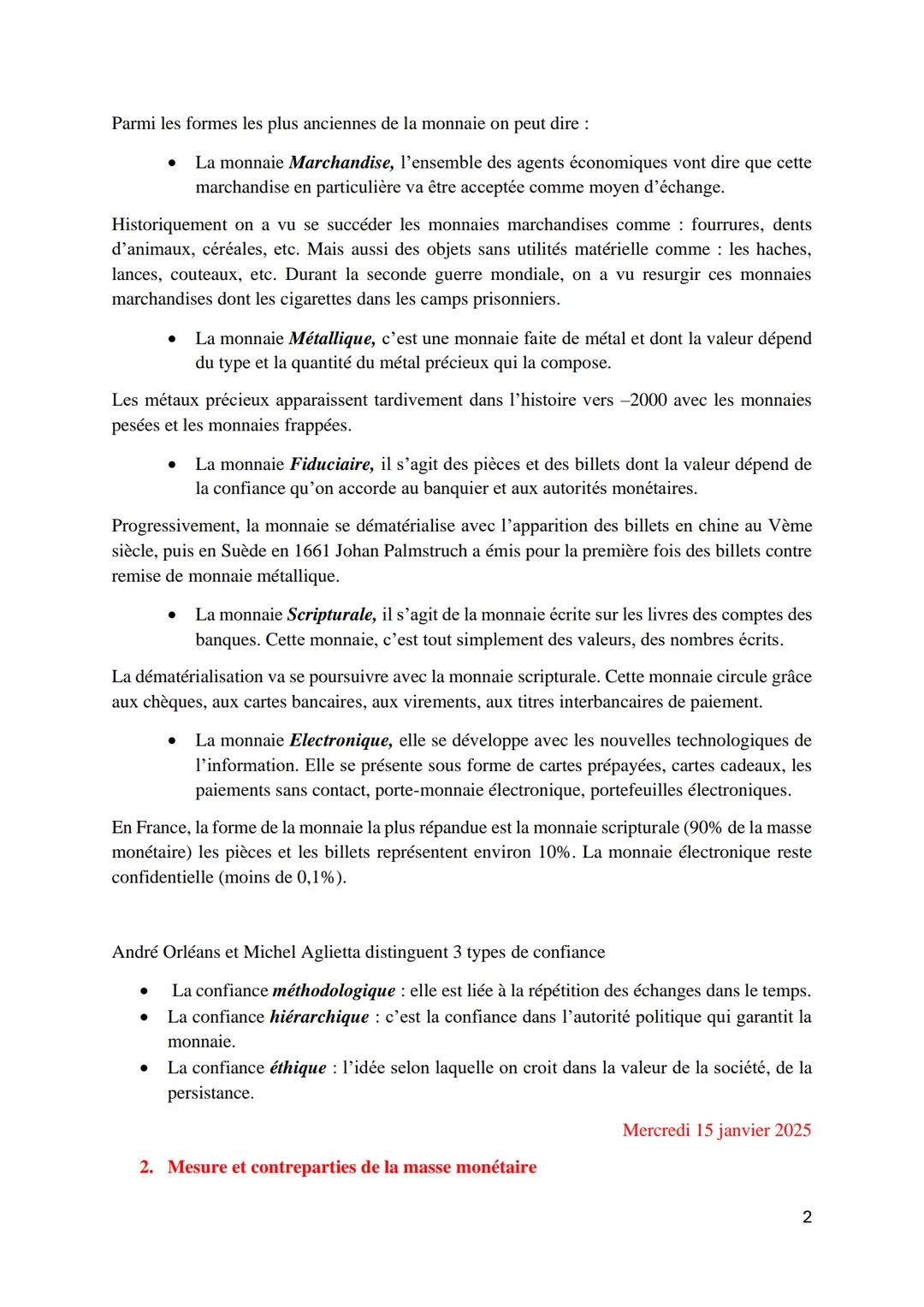--- OCR Start ---
La Macroéconomie
Chapitre I- La monnaie
1. La nature de la monnaie
À travers l'histoire, on a connu différent type de monn