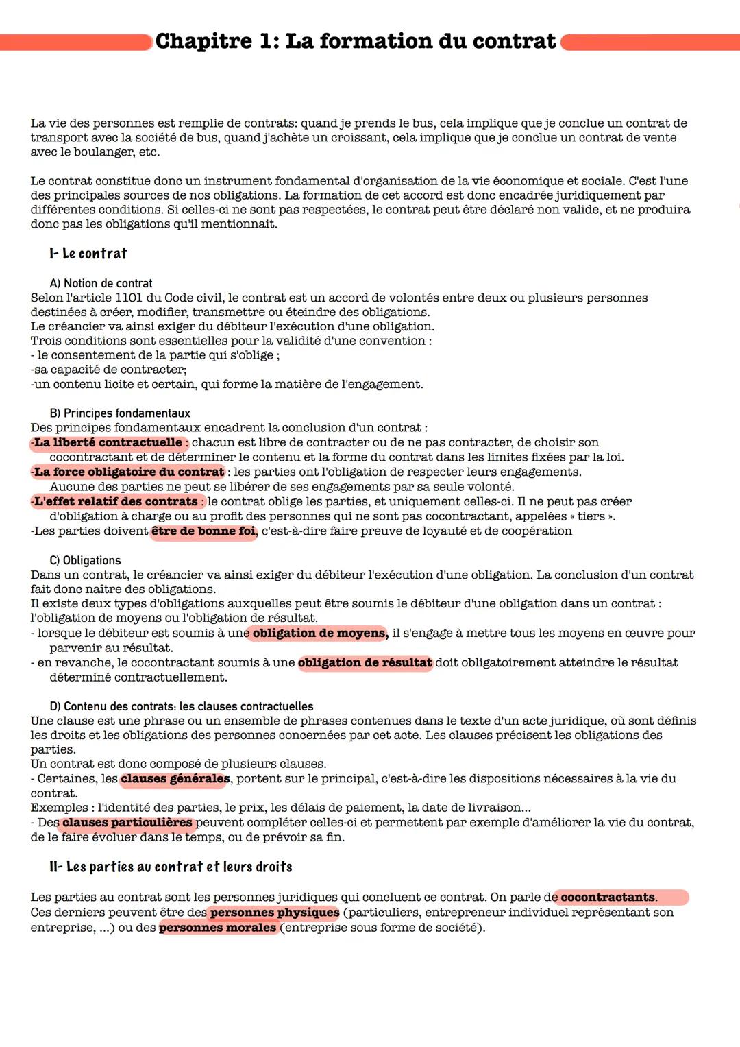 # Chapitre 1: La formation du contrat
La vie des personnes est remplie de contrats: quand je prends le bus, cela implique que je conclue un