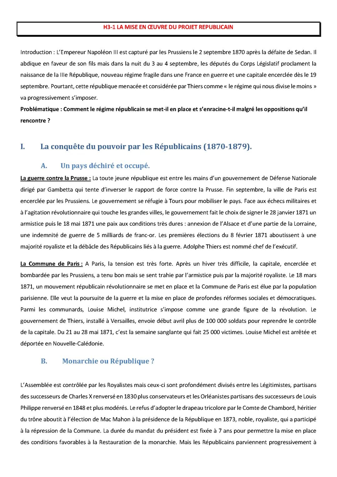 La mise en œuvre du projet républicain