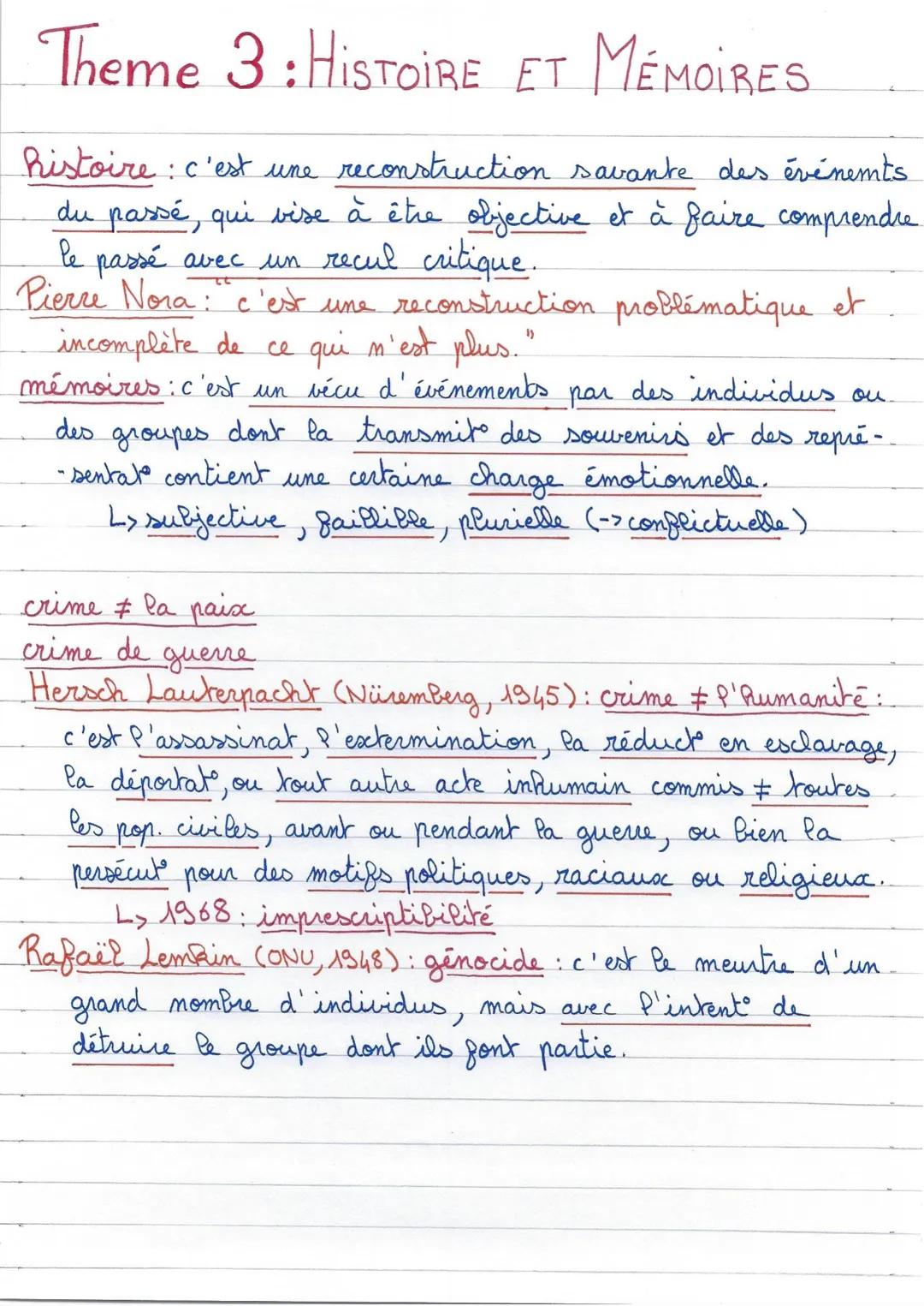 Theme 3: HISTOIRE ET MÉMOIRES
histoire c'est une reconstruction savante des événemts
du passé, qui vise à être objective et à faire compren