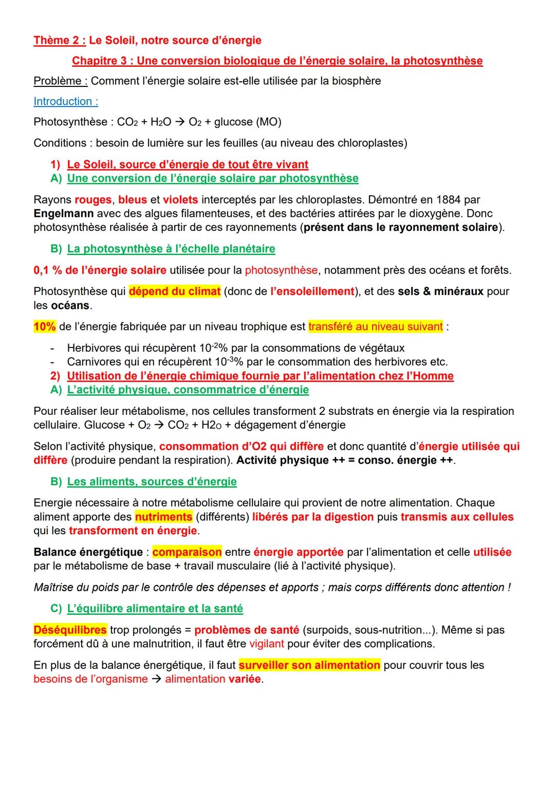 # Thème 2: Le Soleil, notre source d'énergie
# Chapitre 3: Une conversion biologique de l'énergie solaire, la photosynthèse
Problème: Commen