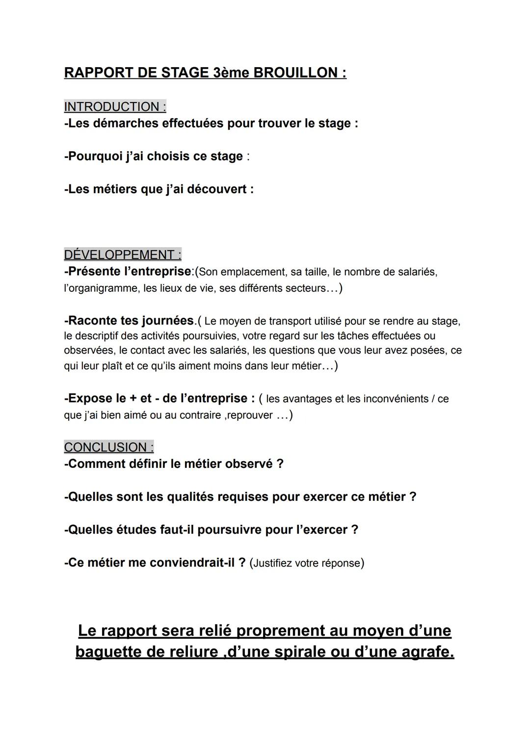 Rapport de stage aide (3ème)
