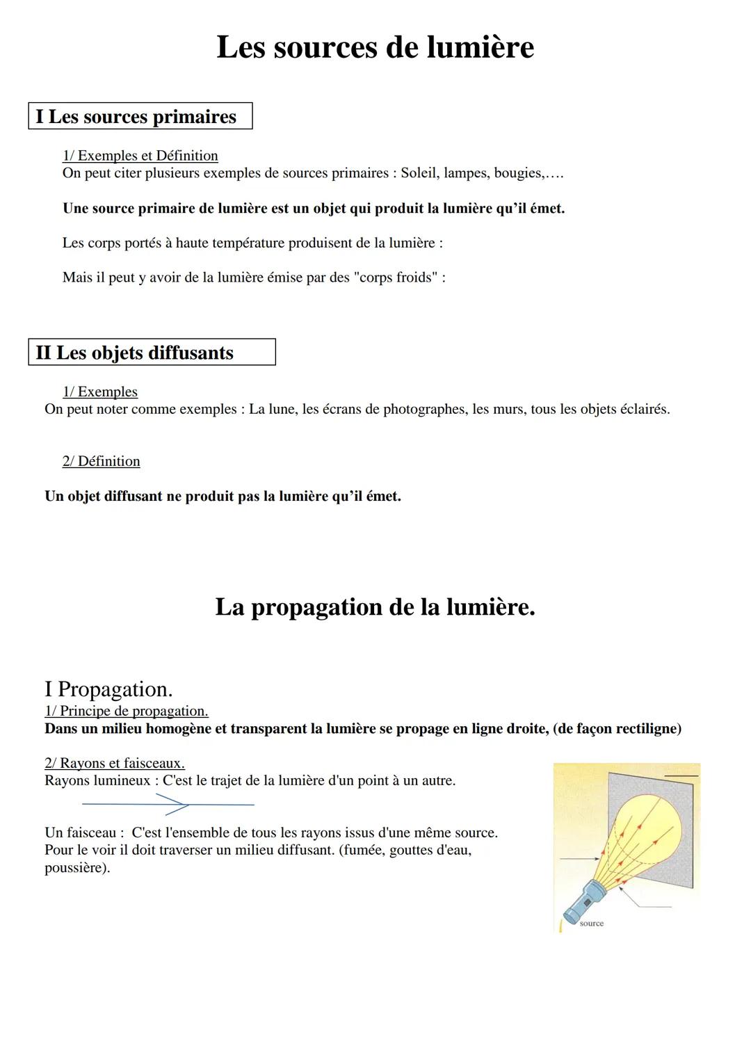 --- OCR Start ---
Les sources de lumière
I Les sources primaires
1/ Exemples et Définition
On peut citer plusieurs exemples de sources prima