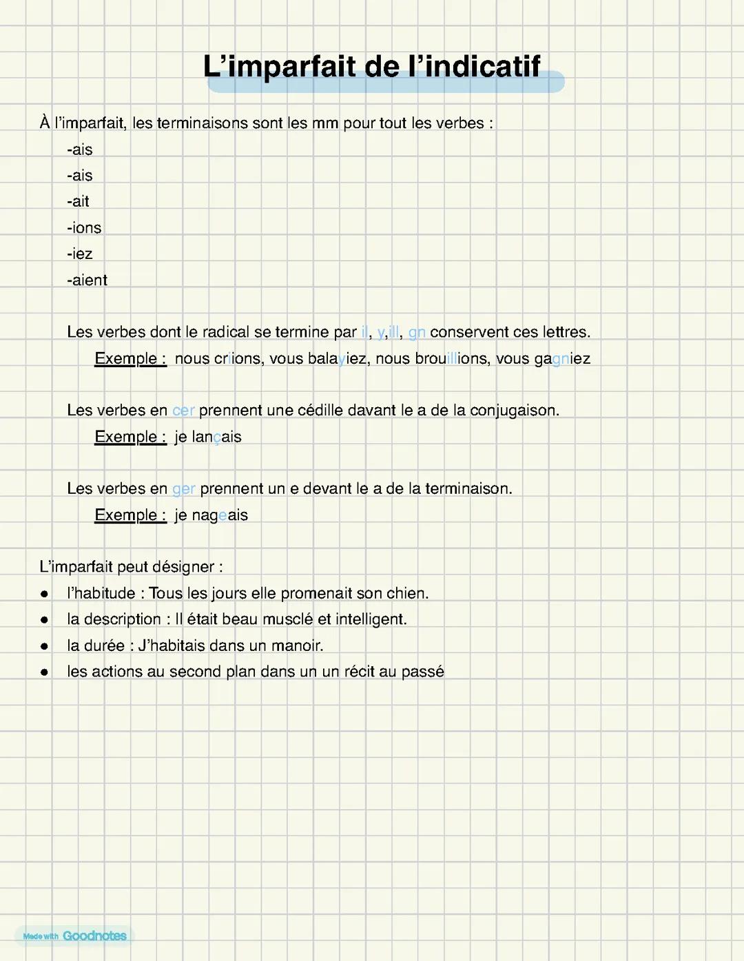 L’imparfait de l’indicatif
