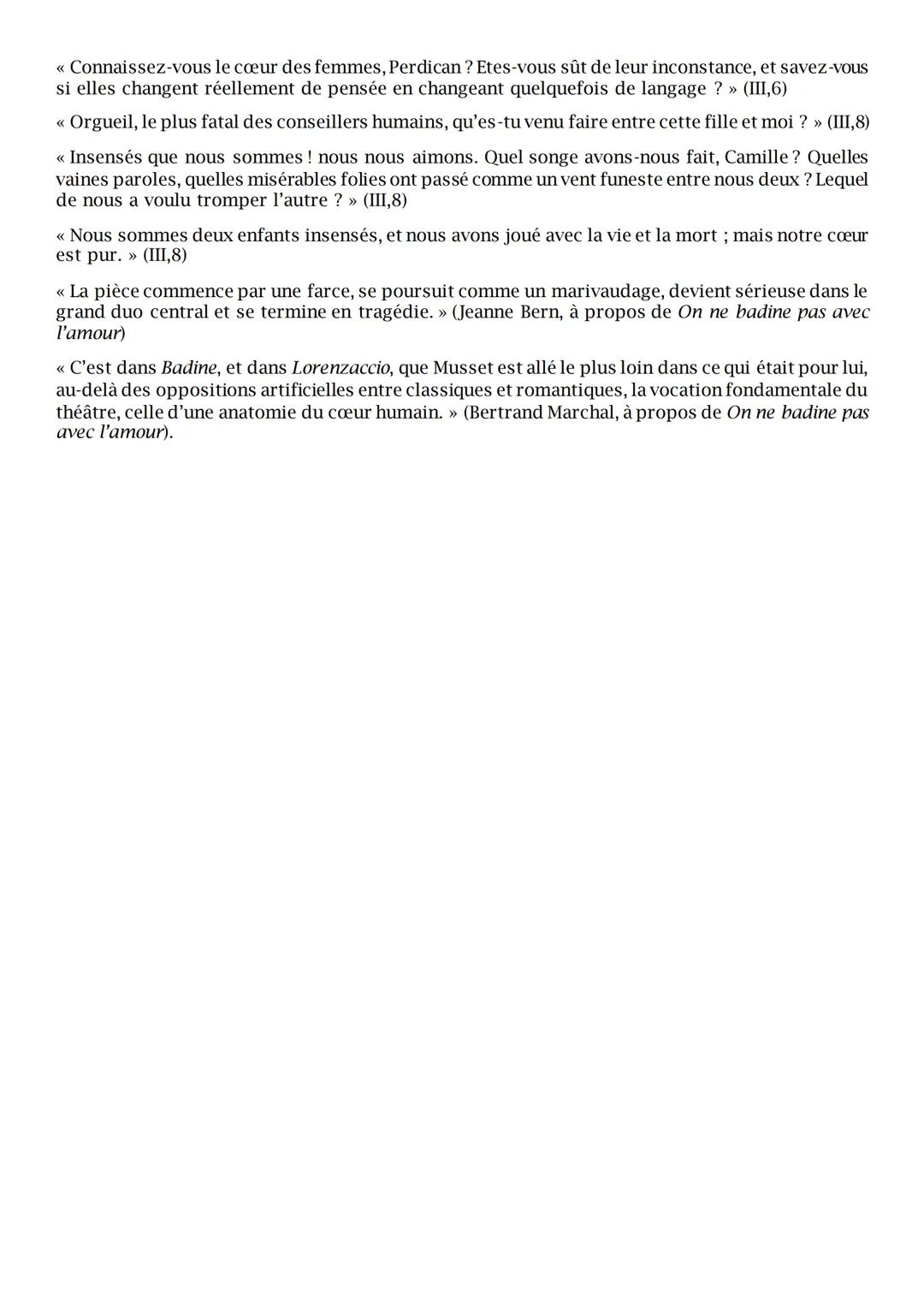 --- OCR Start ---
Objet d'étude: Le théâtre du XVIIe au XXIe siècles.
On ne badine pas avec l'amour, Alfred de Musset, 1834.
Informations su