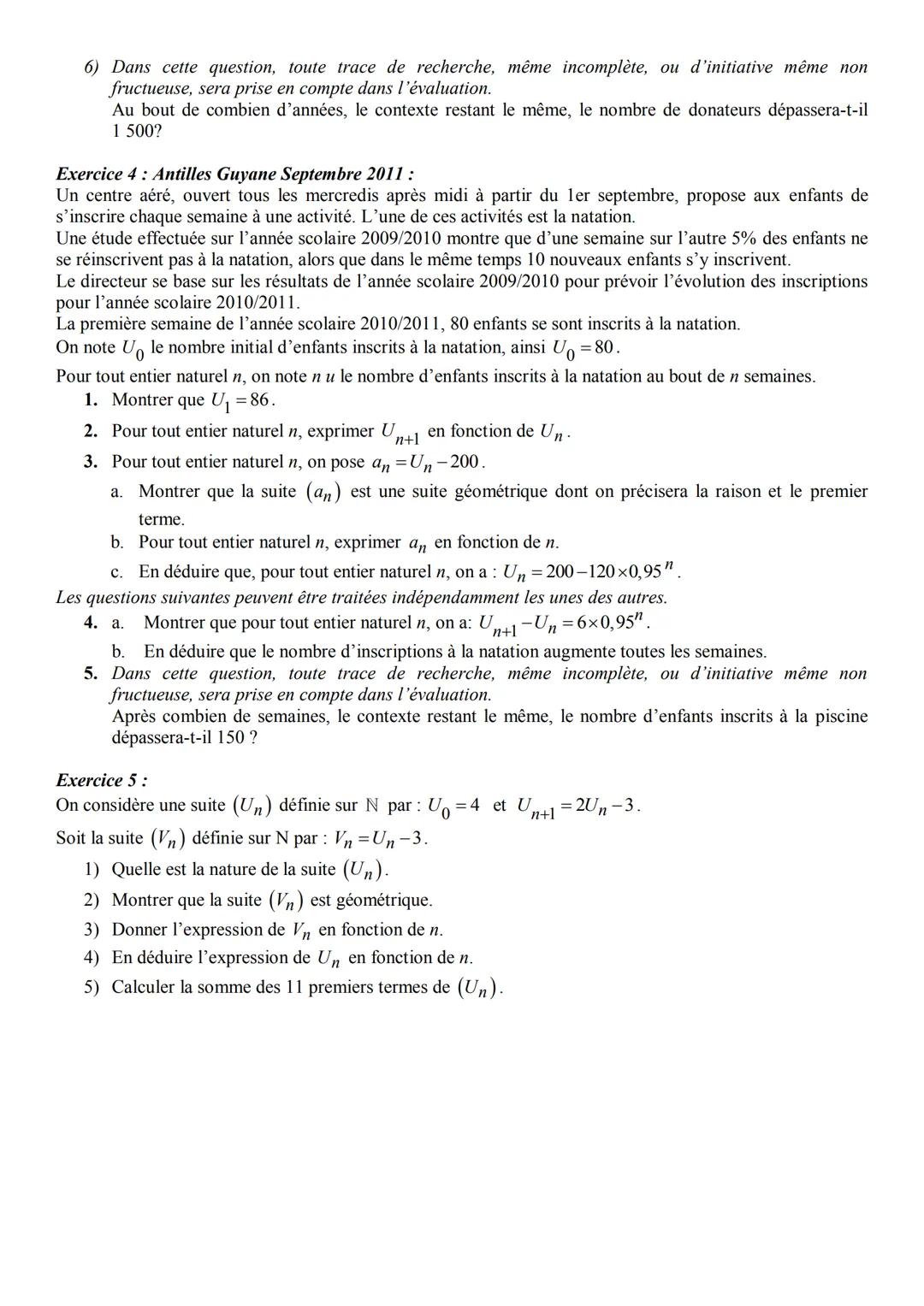 # Notre Dame de La Merci
Exercices sur les suites arithmético-géométriques - CORRIGES en deuxième partie
Exercice 1:
Dans un pays, un orga