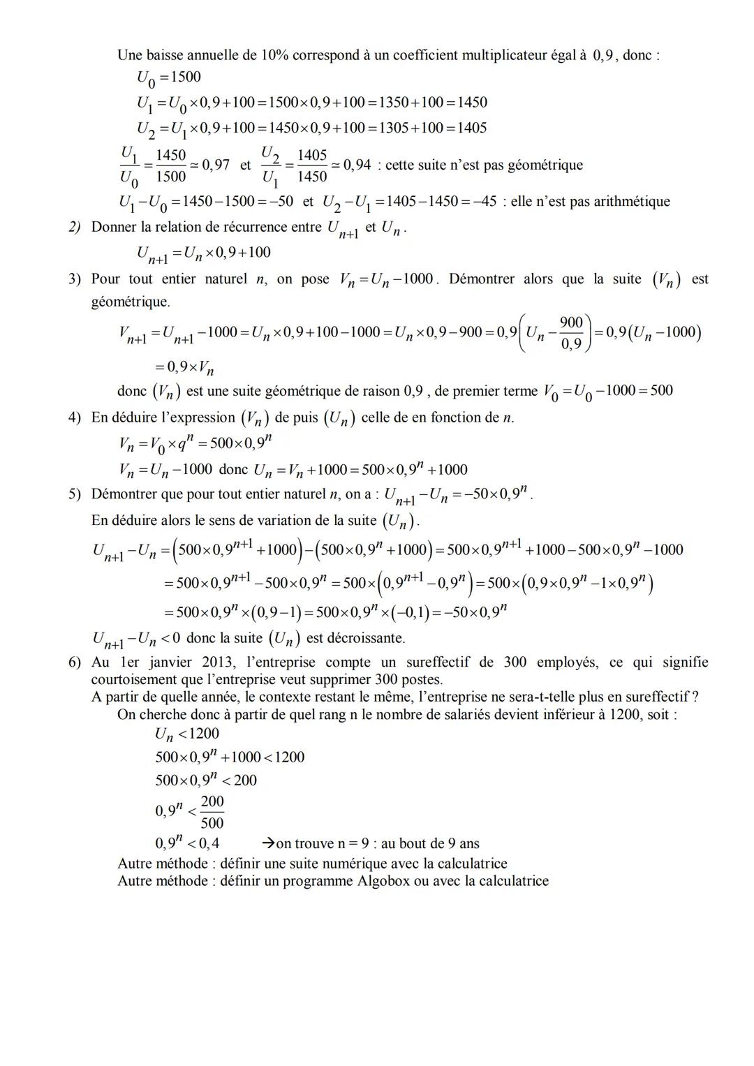# Notre Dame de La Merci
Exercices sur les suites arithmético-géométriques - CORRIGES en deuxième partie
Exercice 1:
Dans un pays, un orga