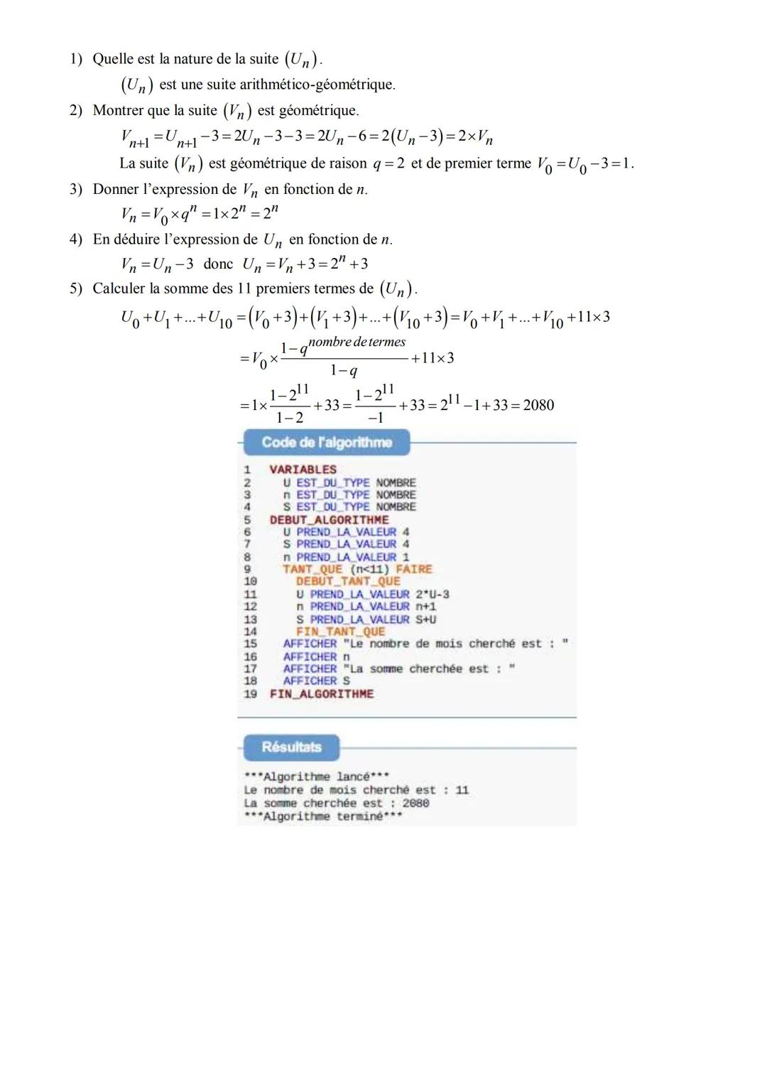 # Notre Dame de La Merci
Exercices sur les suites arithmético-géométriques - CORRIGES en deuxième partie
Exercice 1:
Dans un pays, un orga