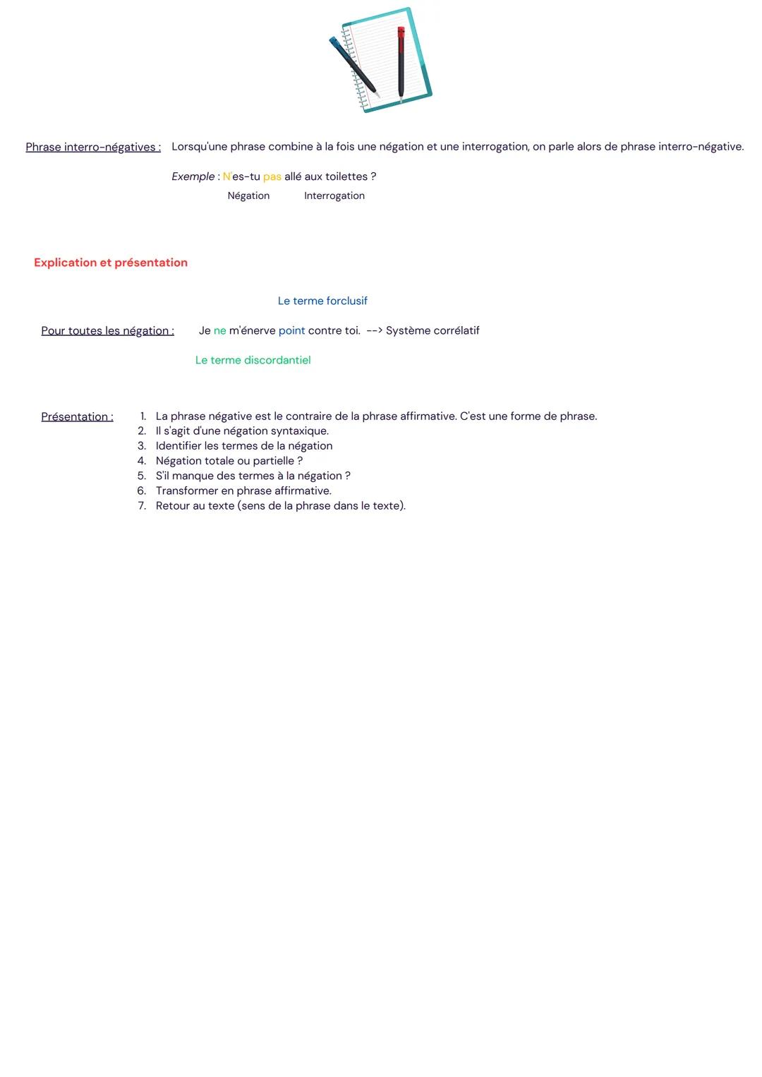 --- OCR Start ---
Bac de français
Négation
Types de négation
Négation totale:
La négation totale porte sur une proposition qu'elle nie entiè