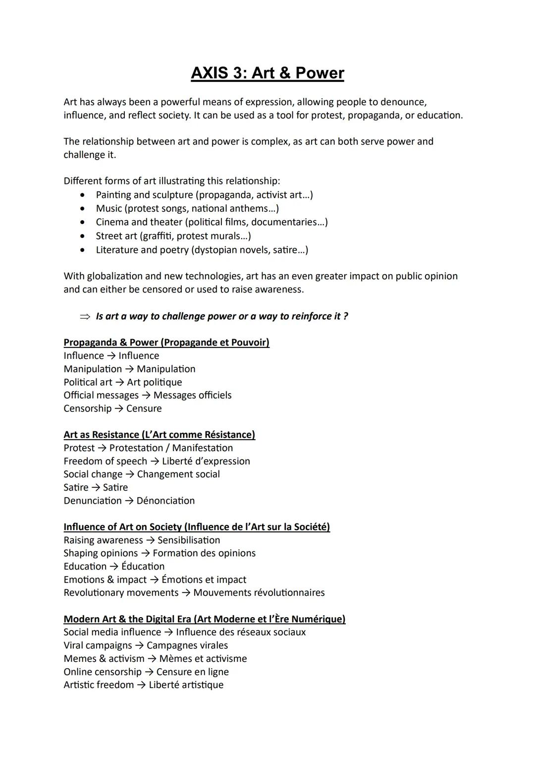 # AXIS 3: Art & Power
Art has always been a powerful means of expression, allowing people to denounce,
influence, and reflect society. It c