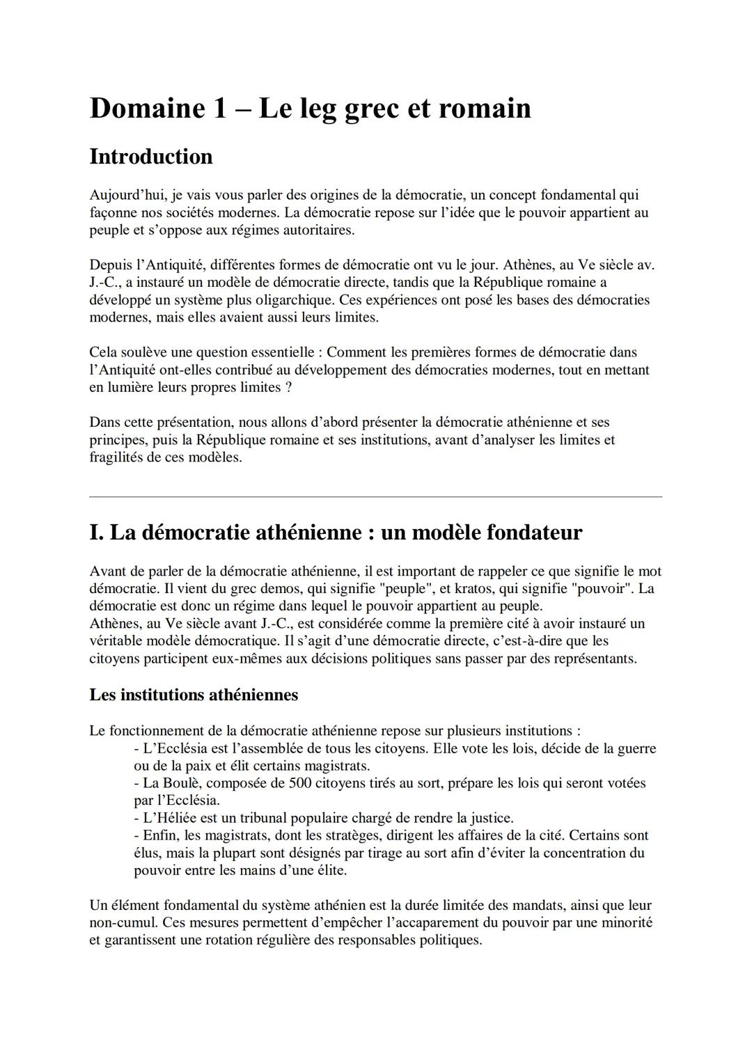 Axe 1-Domaine 1: Les origines de la démocratie athénienne et romaine