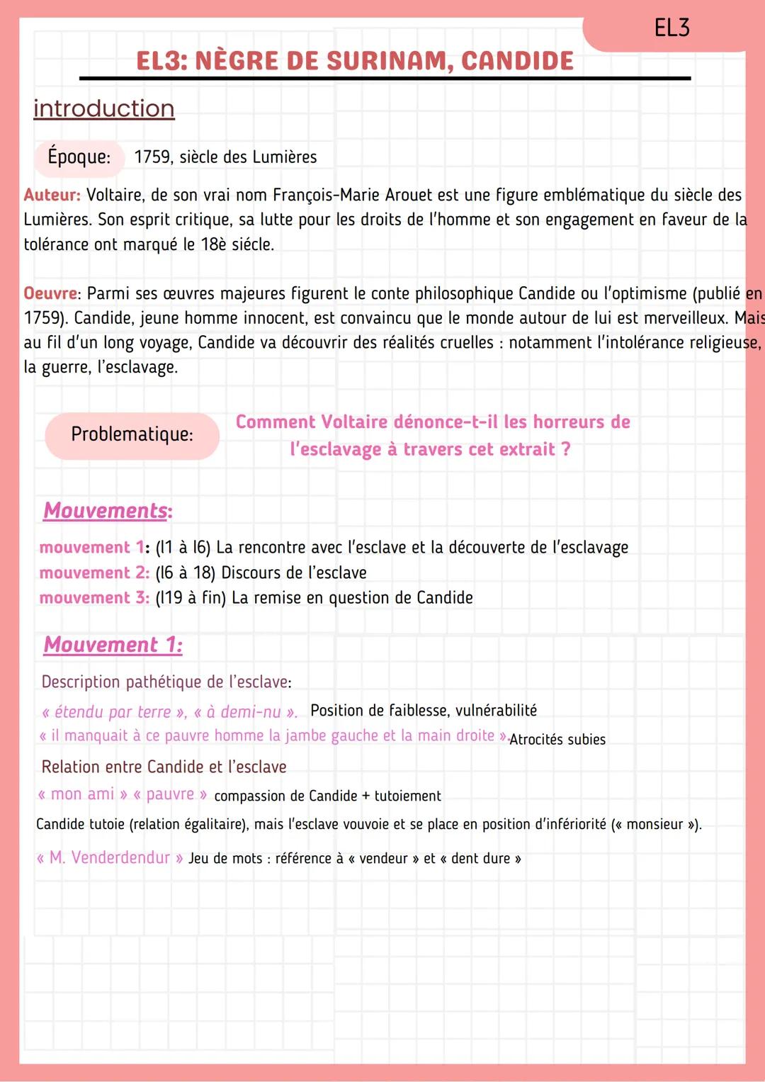 Textes Candide, Voltaire Bac de français