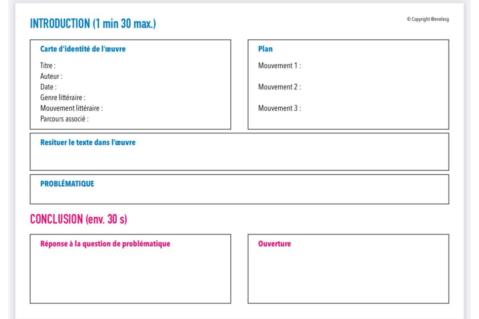 --- OCR Start ---
INTRODUCTION (1 min 30 max.)
Carte d'identité de l'œuvre
Titre:
Auteur:
Date:
Genre littéraire :
Mouvement littéraire :
Pa