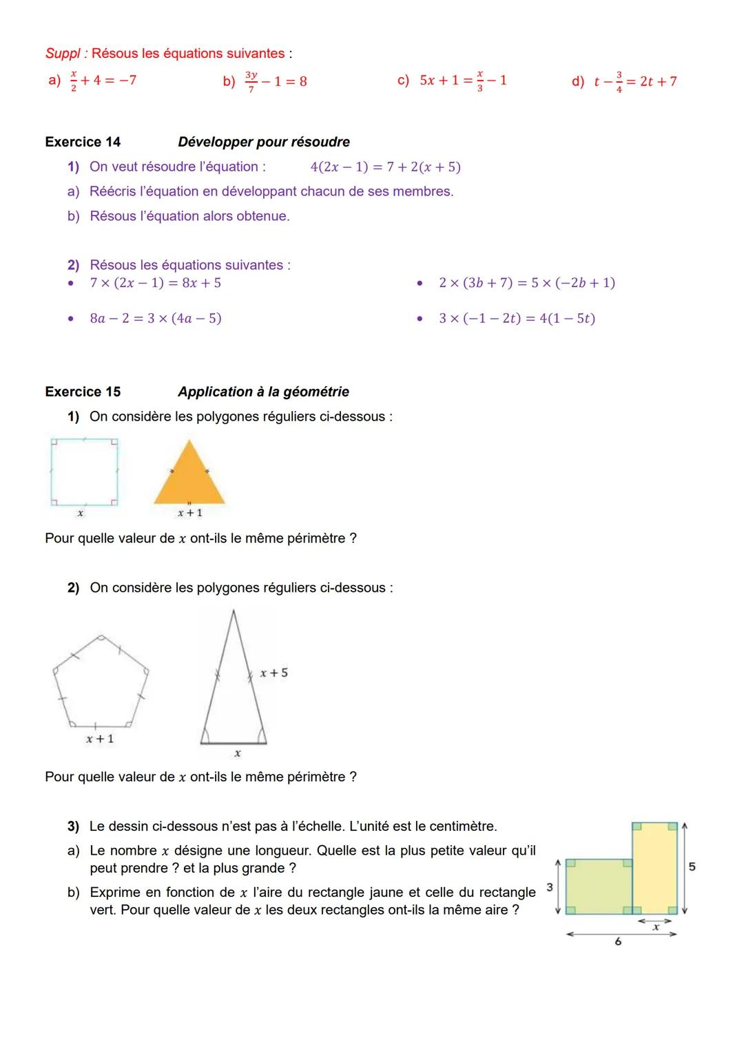 --- OCR Start ---
Exercice 1
Fiche d'exercices
Calcul littéral 2^{\delta mo} partie :
Factorisations simples et équations du premier degré
S