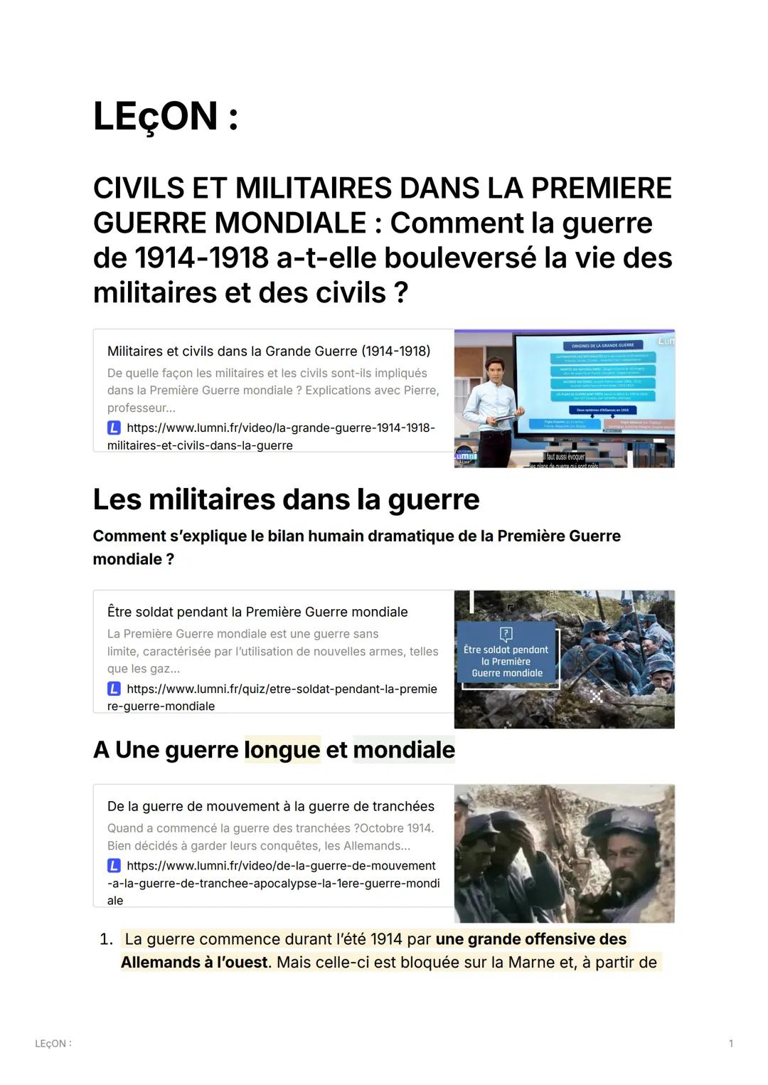 PREMIÈRE GUERRE MONDIALE