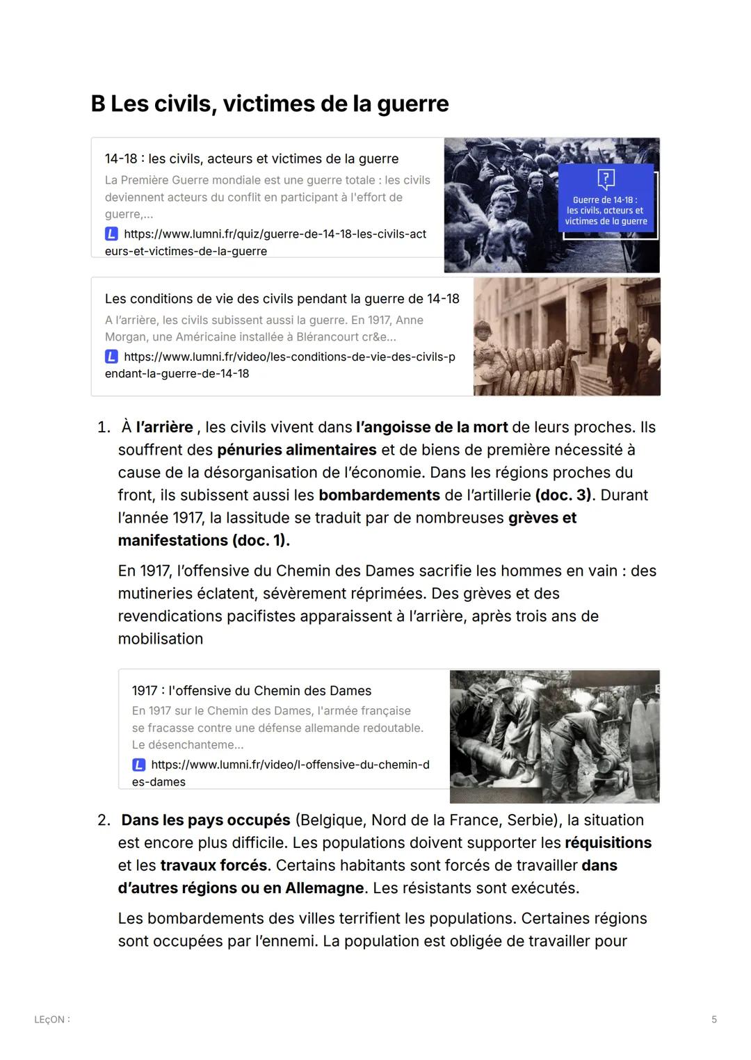 LEÇON:
CIVILS ET MILITAIRES DANS LA PREMIERE
GUERRE MONDIALE : Comment la guerre
de 1914-1918 a-t-elle bouleversé la vie des
militaires et