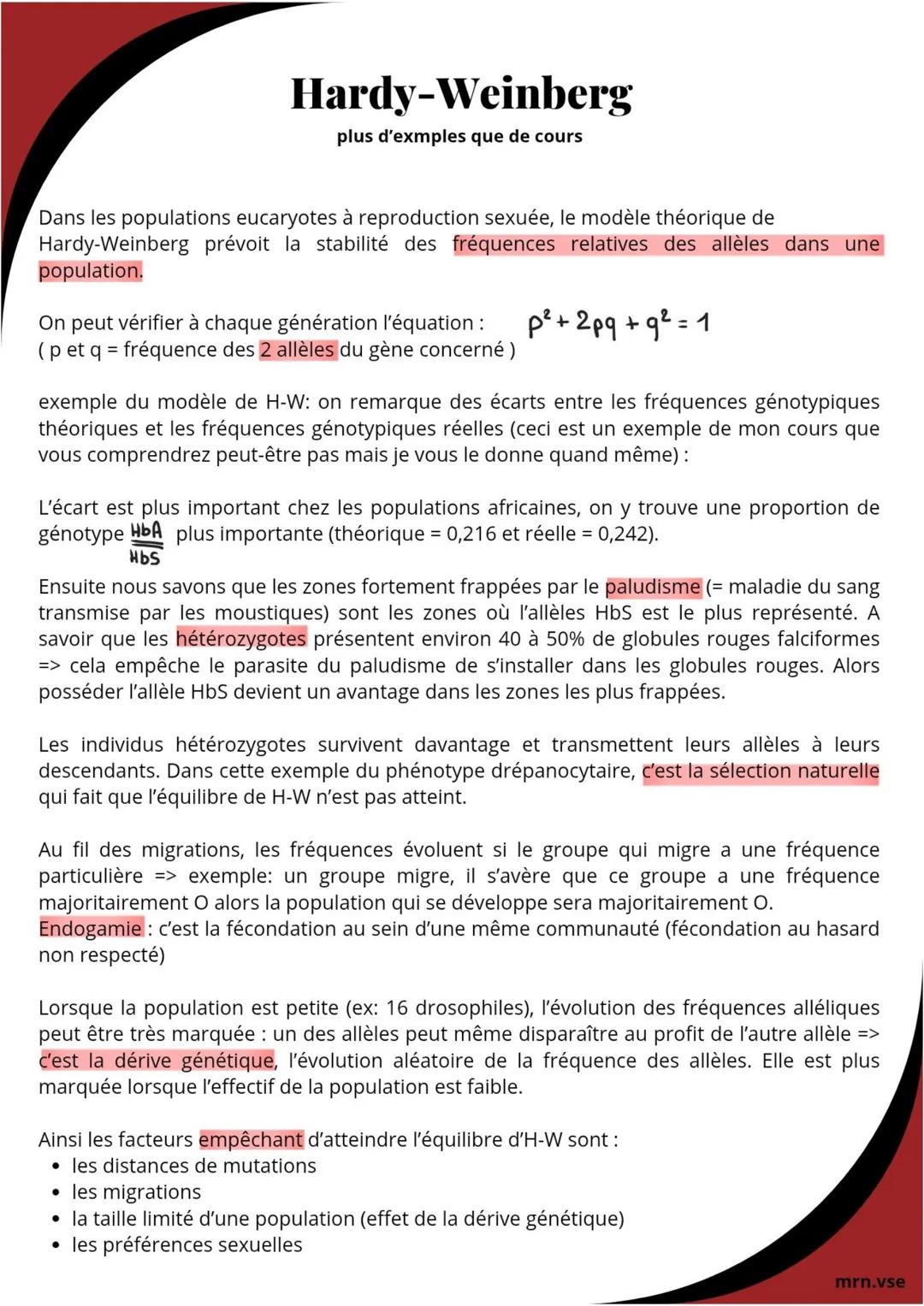 --- OCR Start ---
Hardy-Weinberg
plu d'exmples que de cours
Dans les populations eucaryotes à reproduction sexuée, le modèle théorique de
Ha