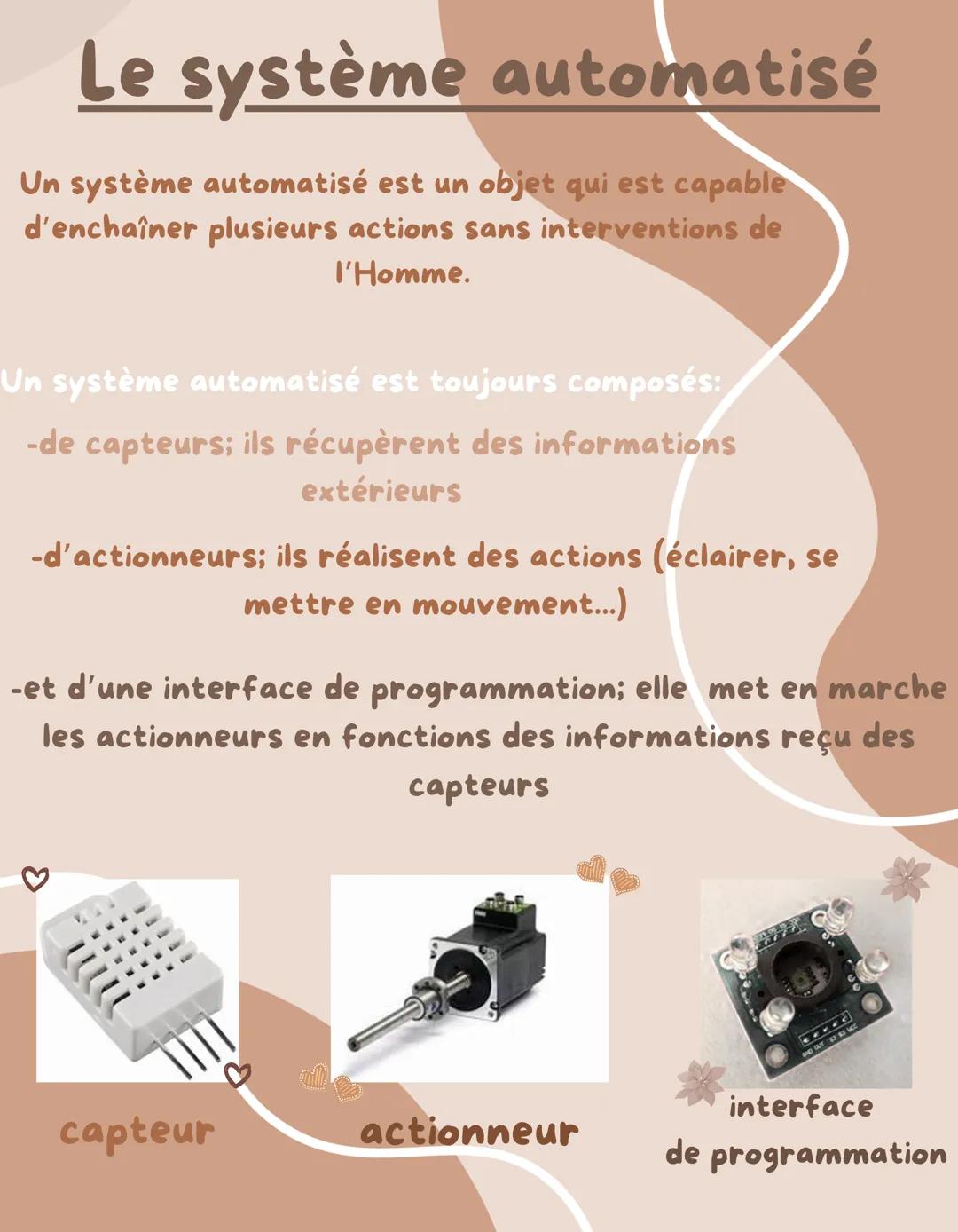# Le système automatisé
Un système automatisé est un objet qui est capable
d'enchaîner plusieurs actions sans interventions de
l'Homme.
Un