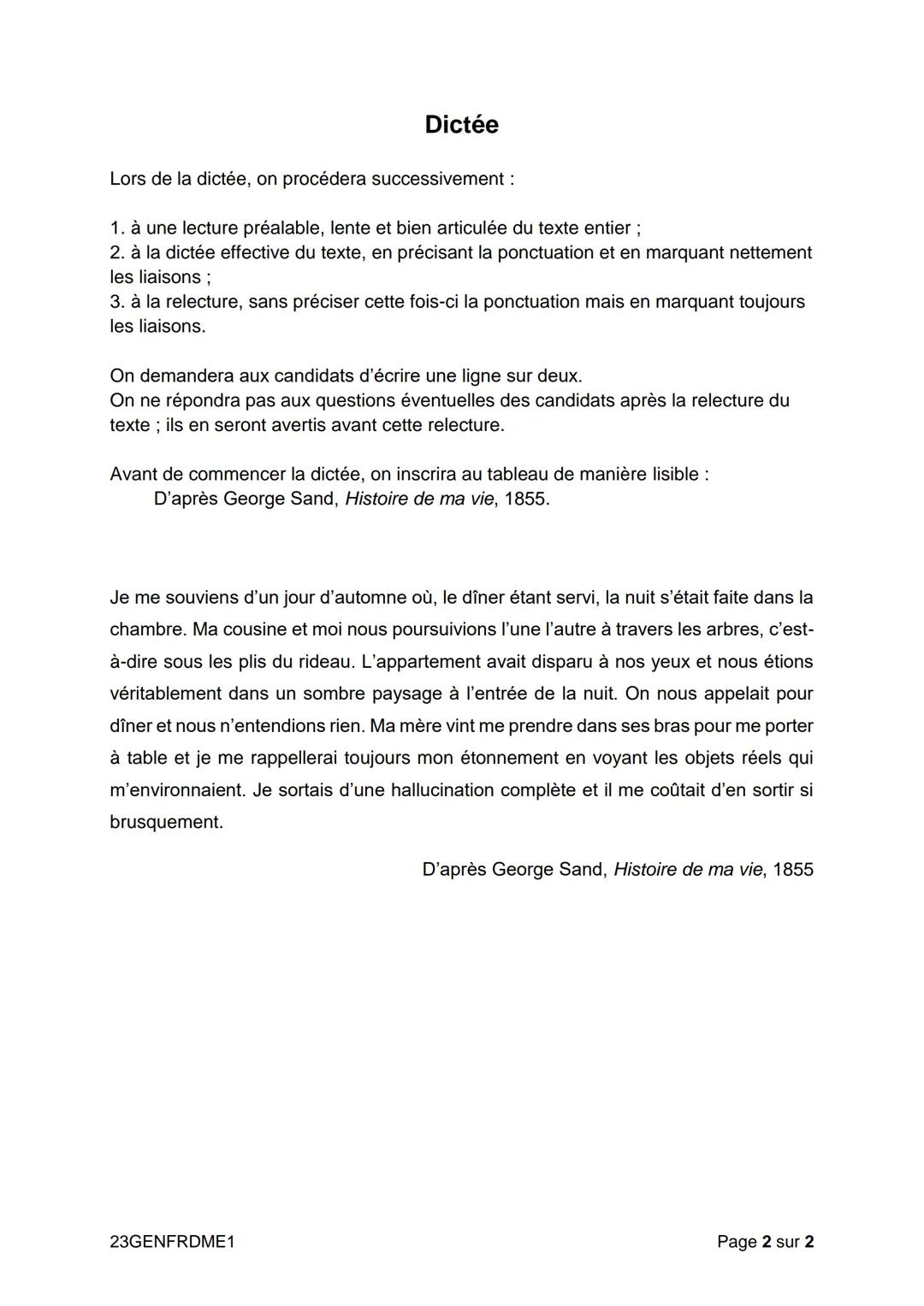 # DIPLÔME NATIONAL DU BREVET
# SESSION 2023
# FRANÇAIS
Dictée
Série générale
Durée de l'épreuve : 20 min	10 points
Rappel : le candida