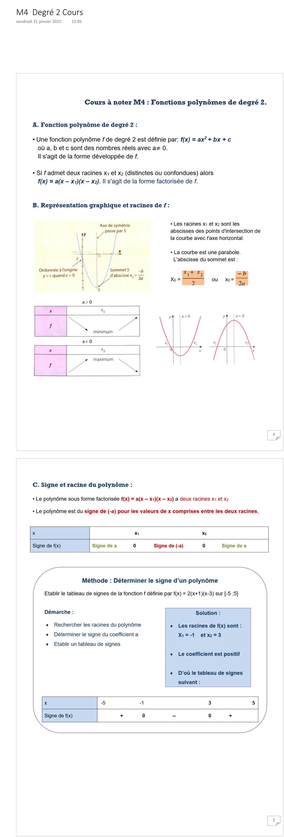 M4 Fonctions polynômes de degré 2