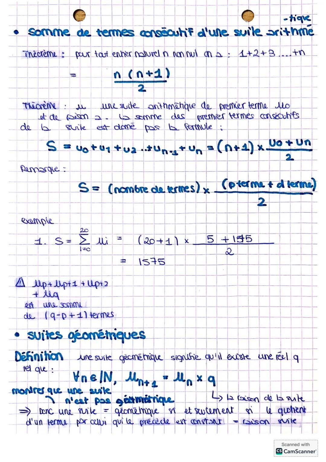 --- OCR Start ---
Spe Maths
Chapitre 7
-tiques
Suites arithme,
Suites géométriques
• Suites arithmétiques:
Définition: une sulle est une sul