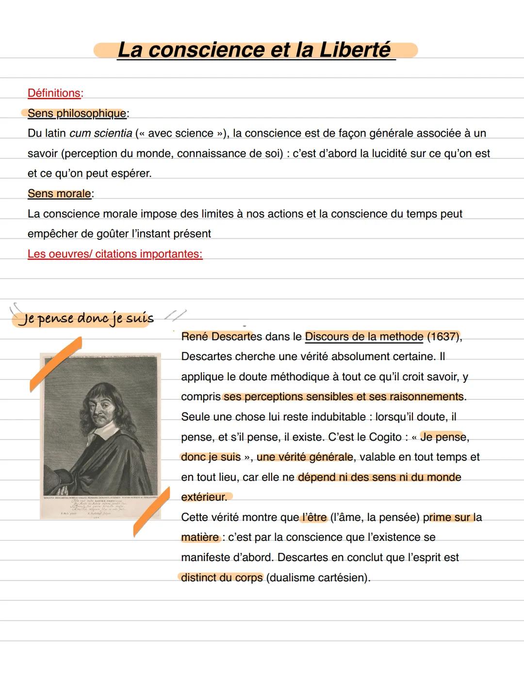 # La conscience et la Liberté
Définitions:
Sens philosophique:
Du latin *cum scientia* (<< avec science >>), la conscience est de façon gé