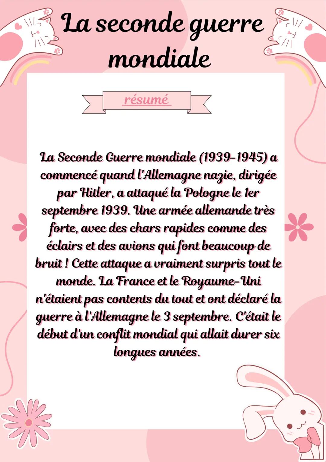 --- OCR Start ---
TE
II/
La seconde guerre
mondiale
résumé
La Seconde Guerre mondiale (1939-1945) a
commencé quand l'Allemagne nazie, dirigé