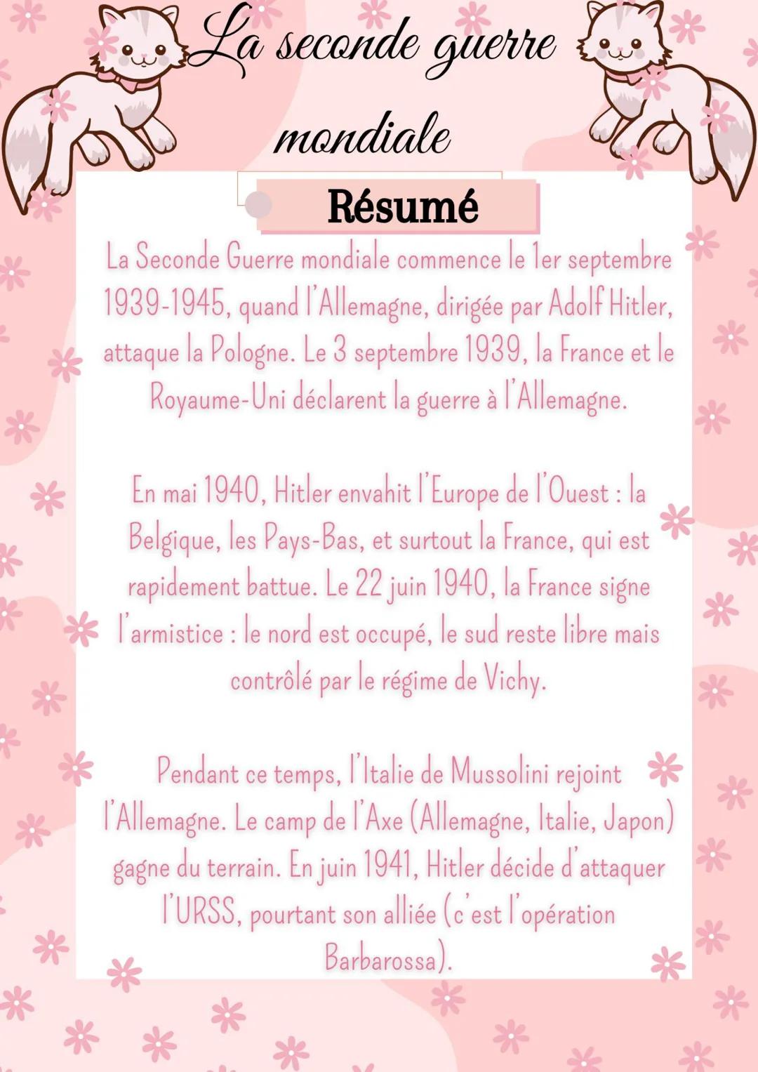 # La seconde guerre
mondiale
## Résumé
La Seconde Guerre mondiale commence le ler septembre
1939-1945, quand l'Allemagne, dirigée par Ado