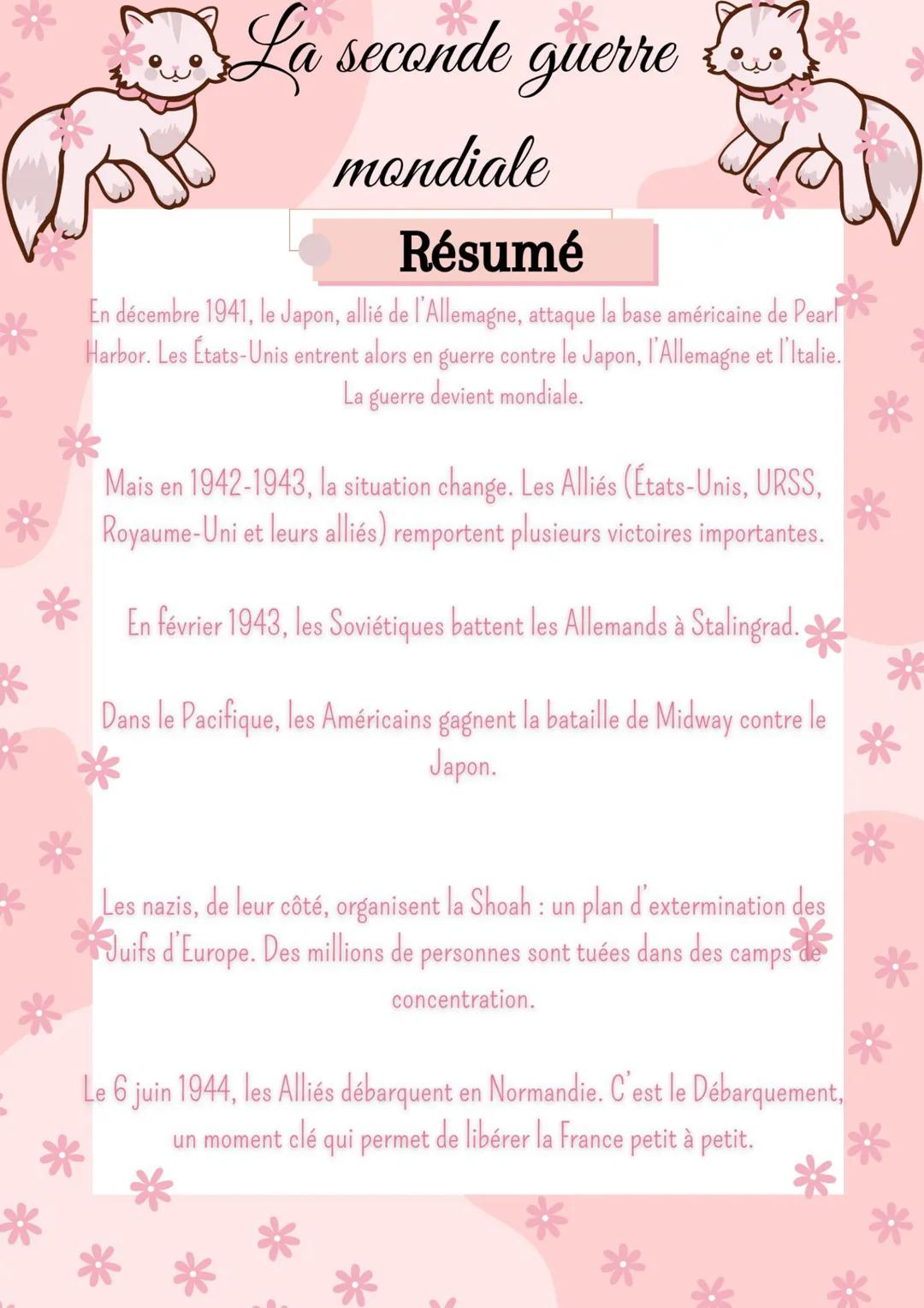 # La seconde guerre
mondiale
## Résumé
La Seconde Guerre mondiale commence le ler septembre
1939-1945, quand l'Allemagne, dirigée par Ado