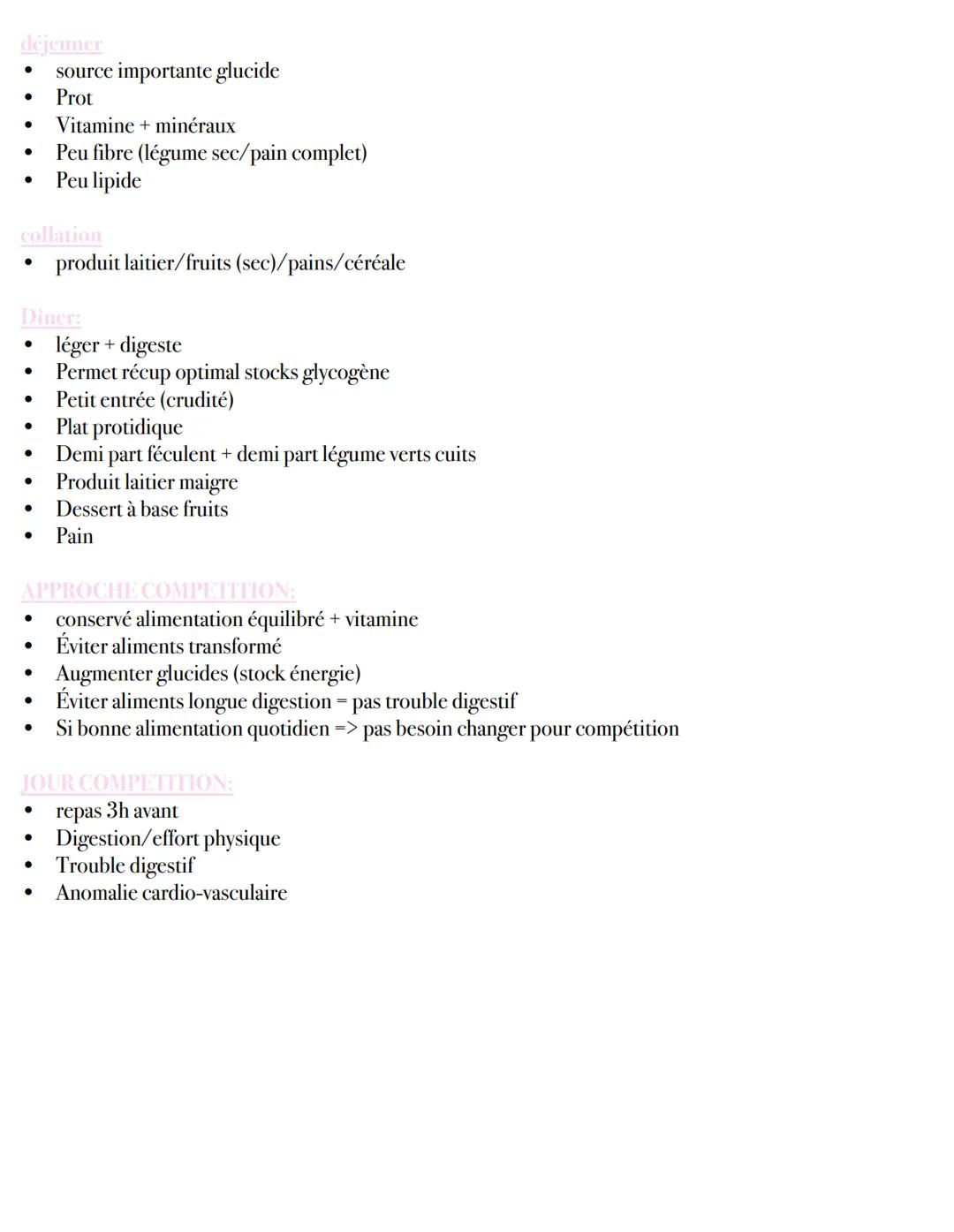 --- OCR Start ---
La Nutrition
1. Plan alimentaire stendard sportif:
cosommer suffisament prot
Apporté majorité glucides
Limiter lipide
2. L