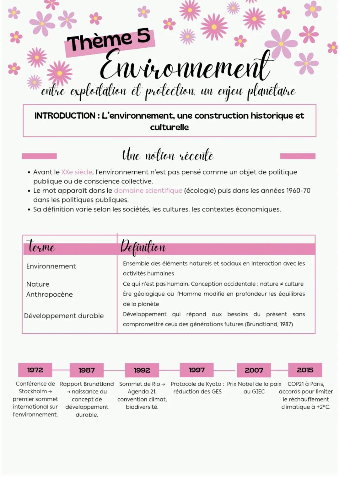 Thème 5 environnement entre exploitation et protection, un enjeu planetaire